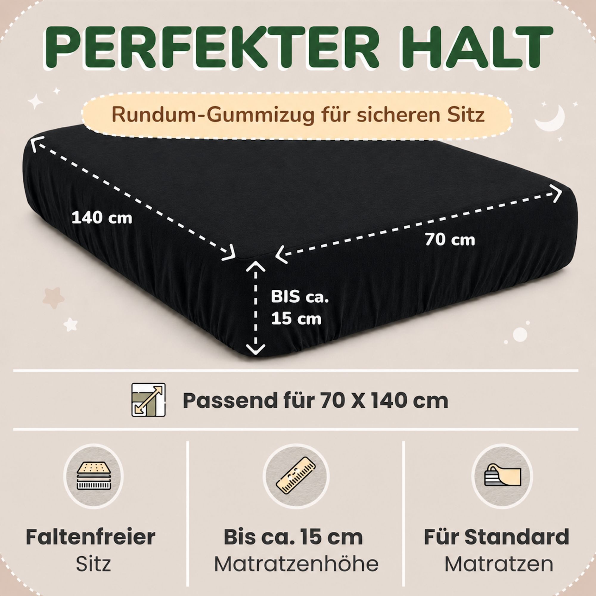 leevitex® Spannbettlaken in verschiedenen Größen und Farben, Jersey aus 100% Baumwolle, Jersey, Gummizug: rundum, (1 Stück), für Kinder- & Standardmatratzen, OE – Bild 3 von 5