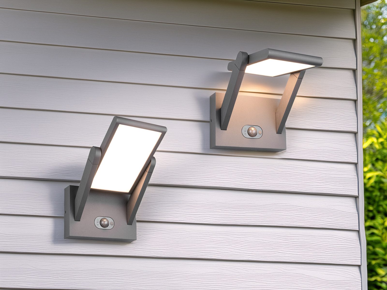 TRIO Leuchten LED Außen-Wandleuchte, Bewegungsmelder, LED fest integriert, Warmweiß, Neutralweiß, 2er Set HYBRID Fassaden-Beleuchtung mit Strom und Solar, Höhe 23cm