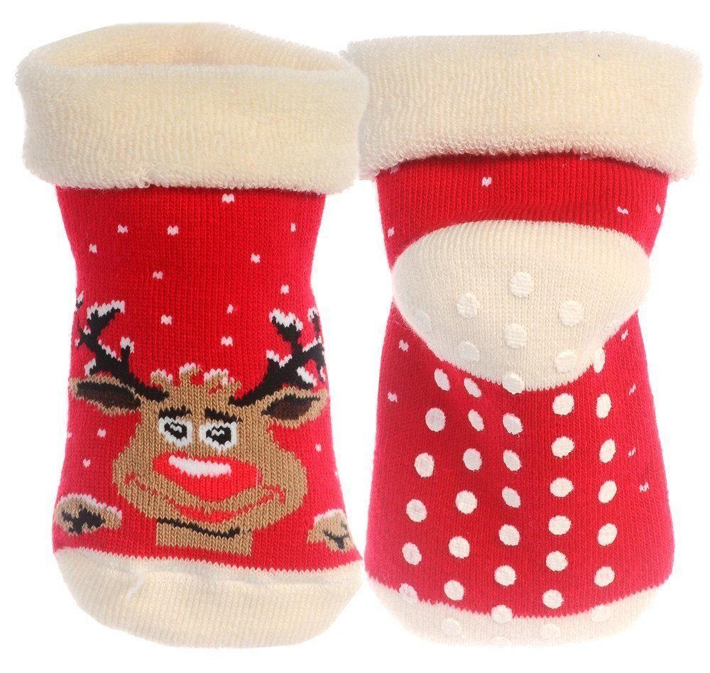 Martinex Thermosocken Socken für Kinder warme Antirutschsocken Hüttenschuhe mit Rentier aus Frotte Material, 22 23 24 25 26 27 28 29 30 31 32 33 34 35 36 37
