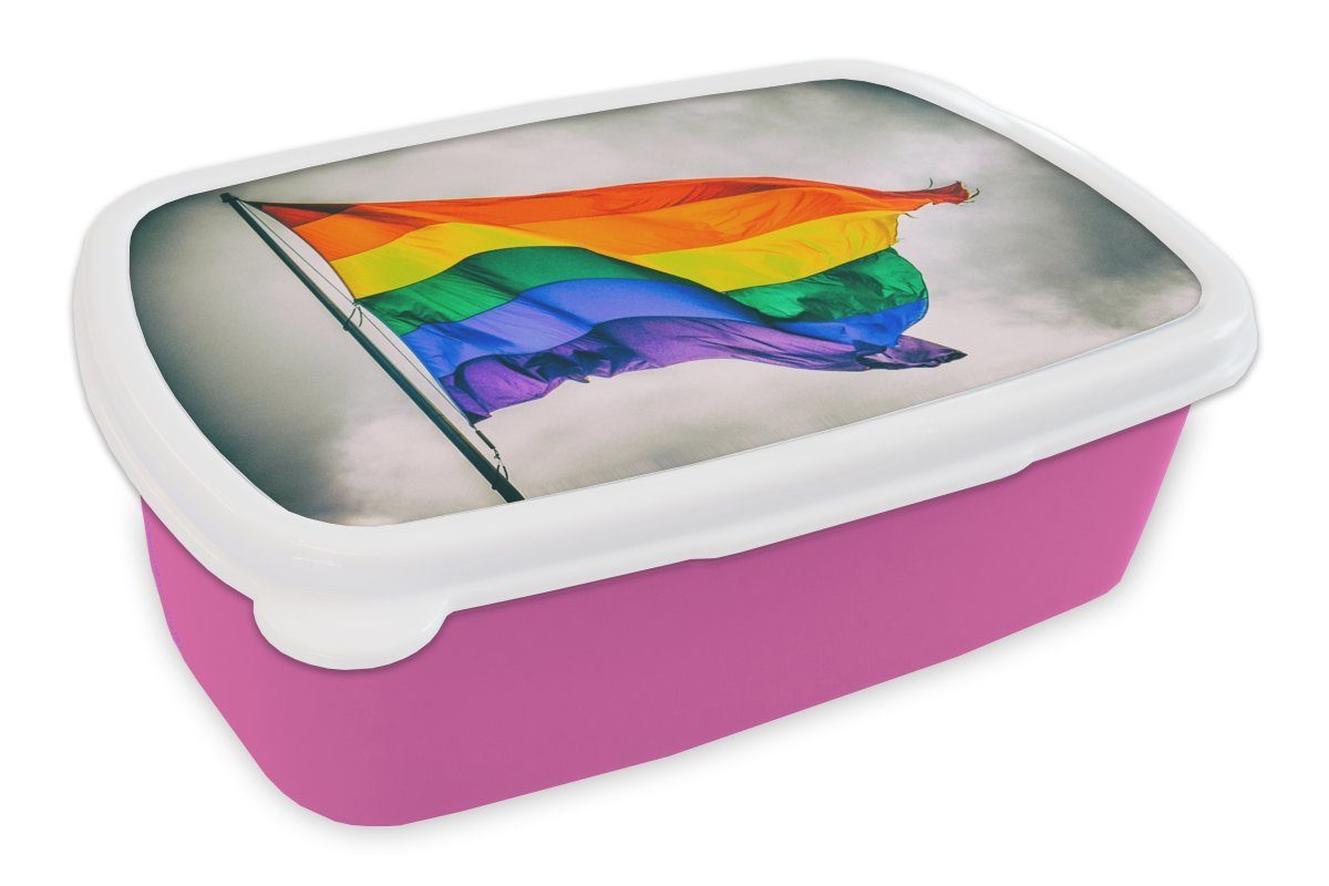 Kunststoff Lunchbox einer (2-tlg), Kinder, Mädchen, Erwachsene, für MuchoWow Kunststoff, Snackbox, Foto Regenbogenflagge, rosa Brotbox Brotdose