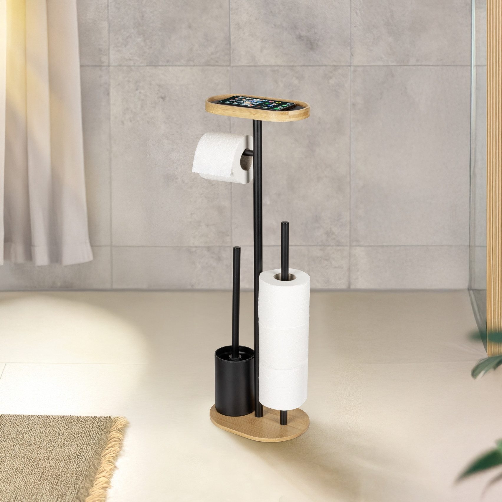 WENKO WC-Garnitur Pomarolo, 4 in 1, mit WC-Bürste, Rollenhalter, Ersatzroll günstig online kaufen