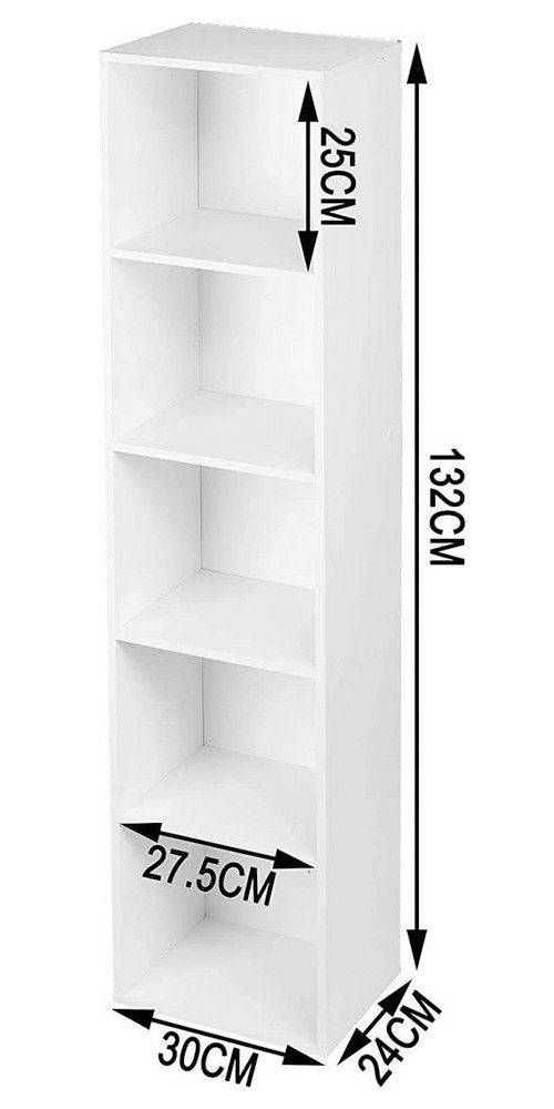 Woltu Bücherregal, Set 1-tlg., Raumteiler Aktenschrank, MDF, 5 Fächer, Weiß