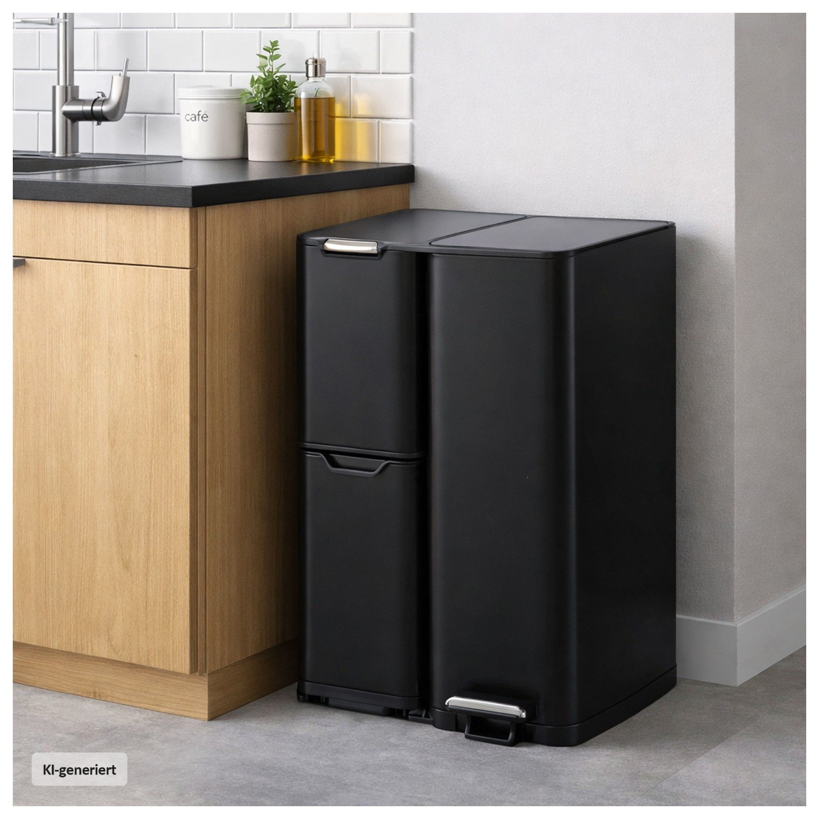 HTI-Living Mülleimer Mülleimer Edelstahl mit 3 Behältern Schwarz, 3 in 1