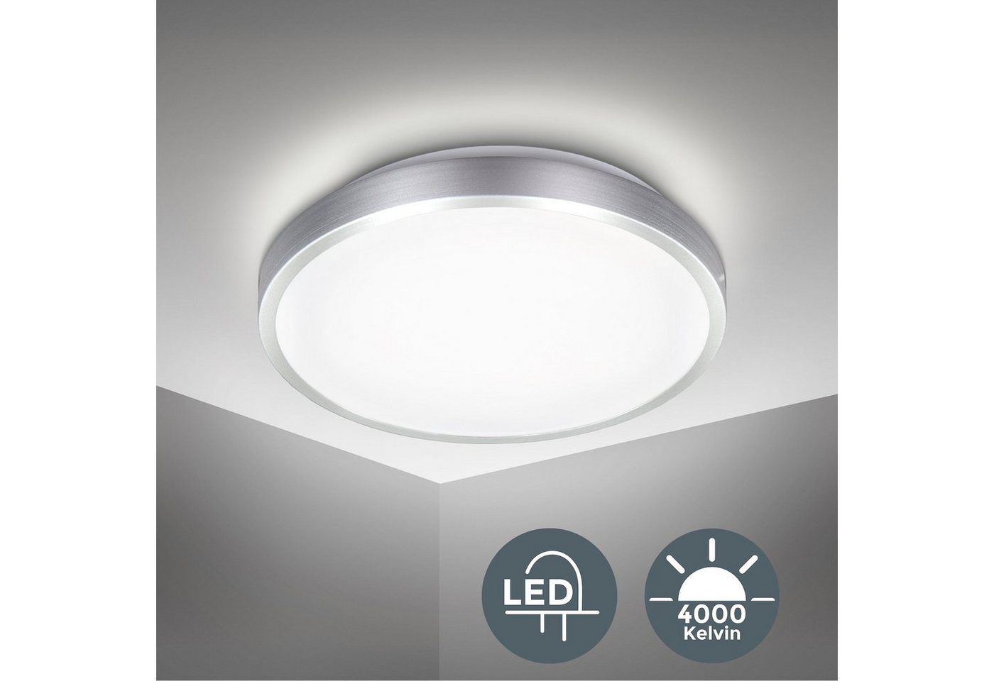 B.K.Licht LED Deckenleuchte, LED Deckenlampe Titan Optik inkl. 15W 1500 Lumen LED-Modul IP20 Ø29cm-HomeTrends