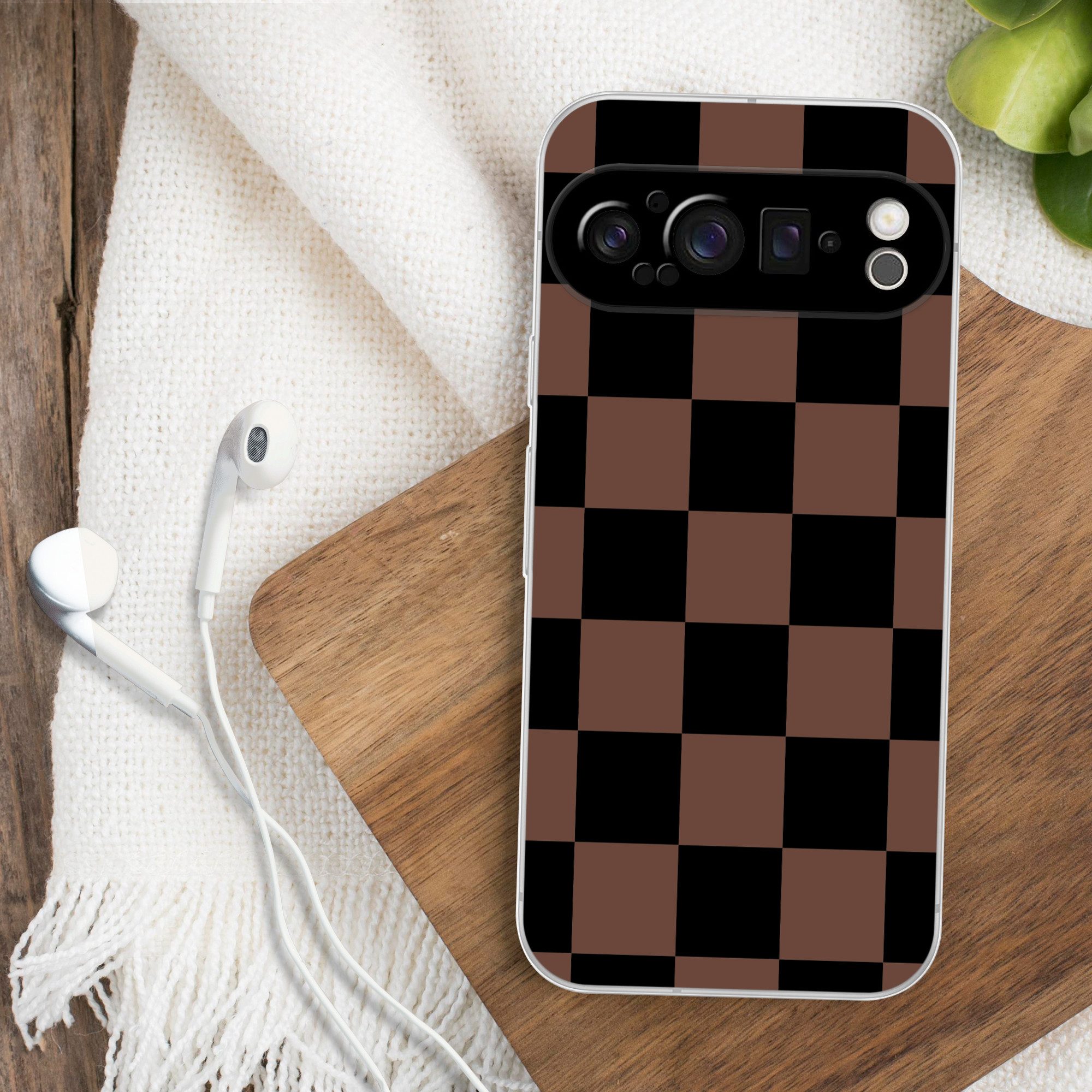 MuchoWow Handyhülle für Google Pixel 9 Pro Schachbrettmuster - Braun - Schwarz - Blöcke, Phone Case, Silikon, Schutzhülle Dünn