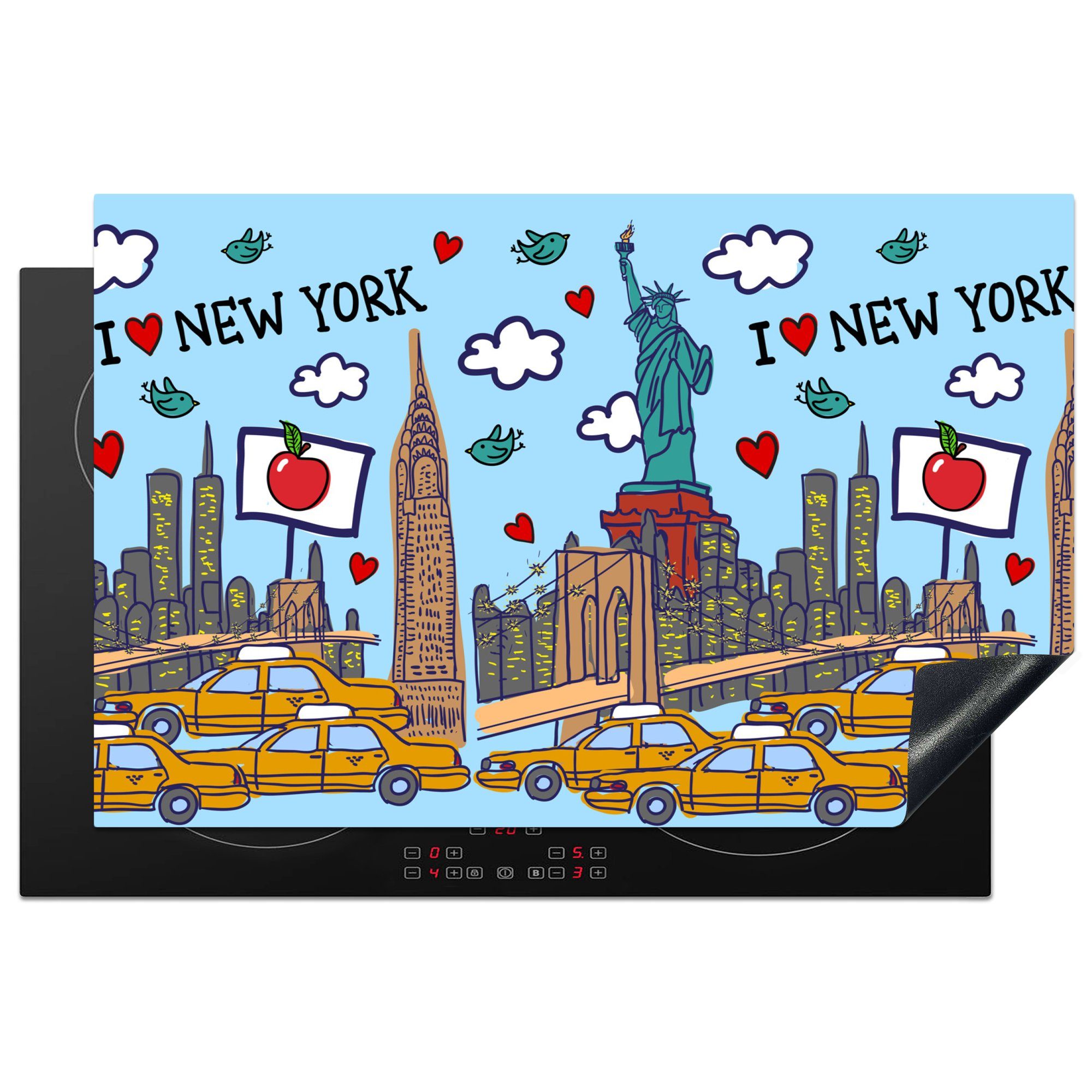 MuchoWow Herdblende-/Abdeckplatte New York - Zeichnung - Freiheitsstatue, Vinyl, (1 tlg), 81x52 cm, Induktionskochfeld Schutz für die küche, Ceranfeldabdeckung