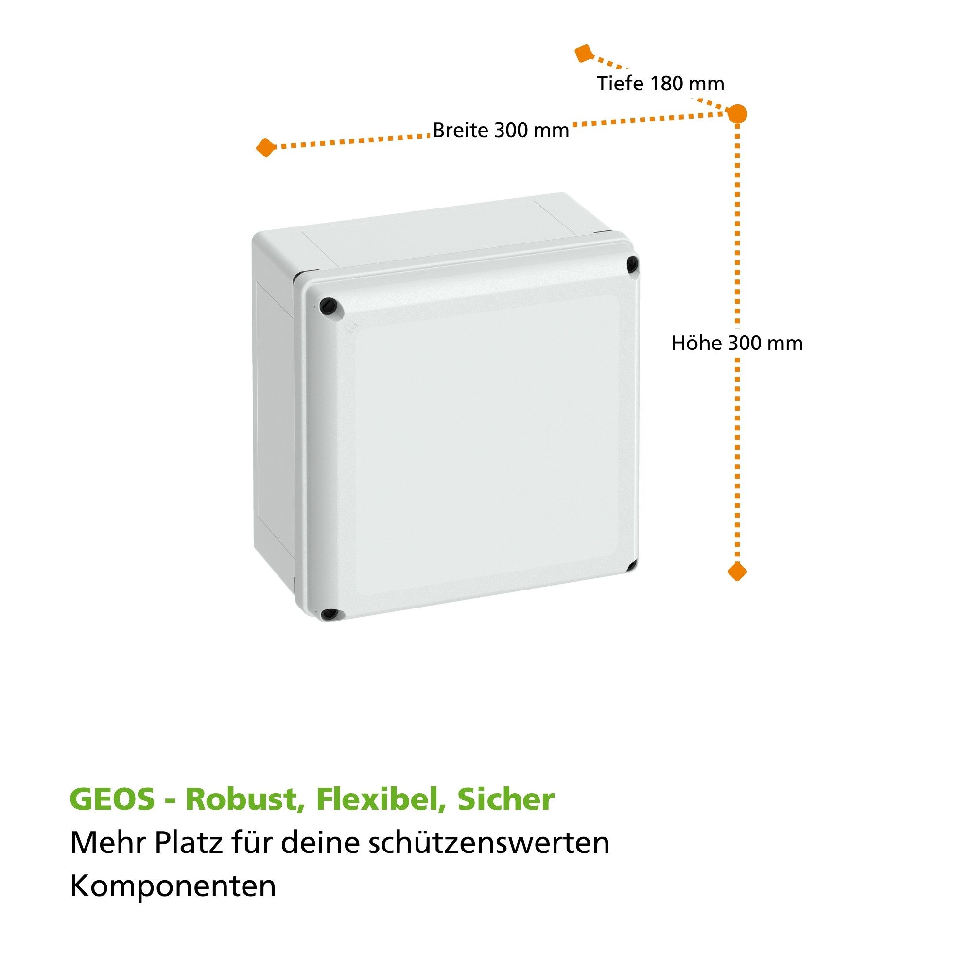 SPELSBERG Verteilerbox GEOS-L - Leergehäuse, Outdoorgehäuse, Industriegehäuse, robust, IP66/IP67/IP69, grauer Deckel, 300 x 300 x 180 mm
