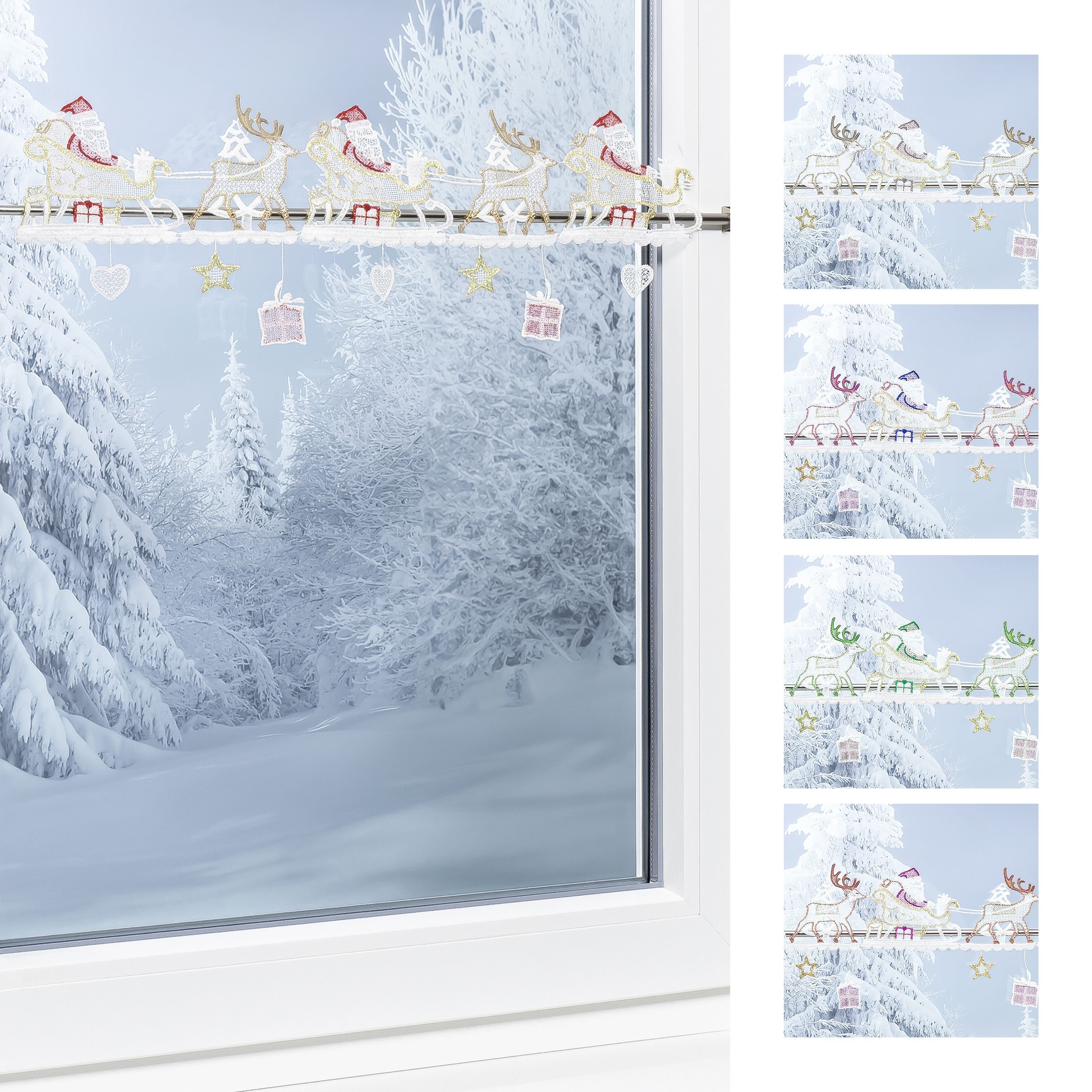 Scheibengardine Weihnachtsgespann, Plauener Spitze®, (1 St), transparent, HxB 19x44cm