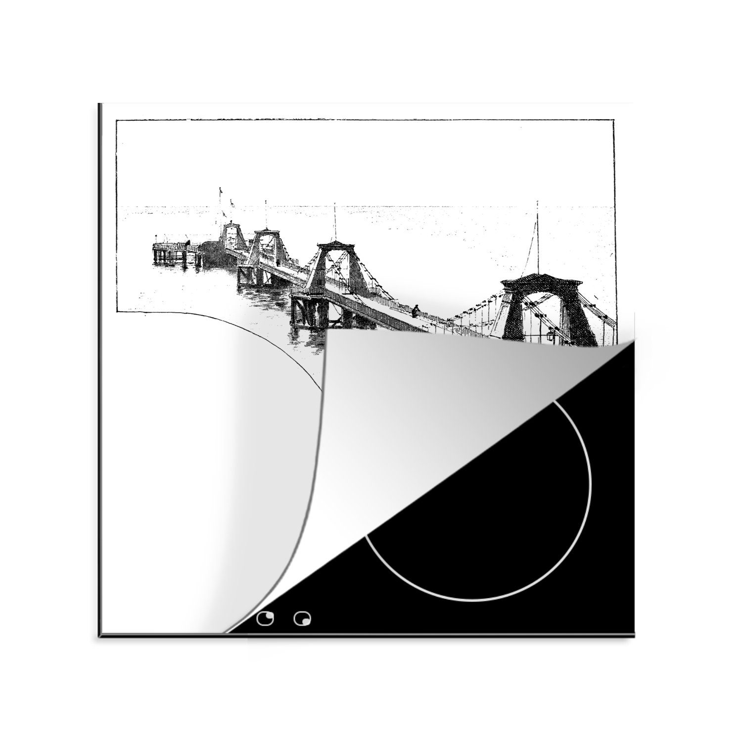 MuchoWow Herdblende-/Abdeckplatte Eine antike Illustration eines Piers in Brighton, England, Vinyl, (1 tlg), 78x78 cm, Ceranfeldabdeckung, Arbeitsplatte für küche