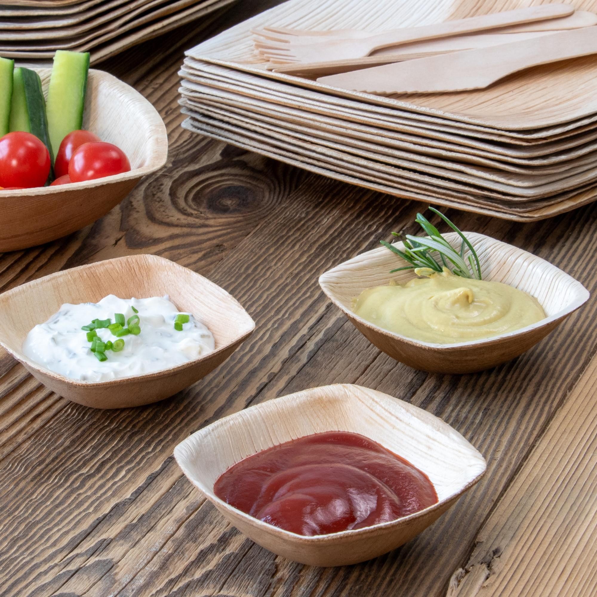 wisefood Einwegschale 25 Stück (1 Pack) Palmblatt-Schale, 75 ml, quadratisch, 9 x 9 x 3 cm, Palmblatt, (25-tlg)