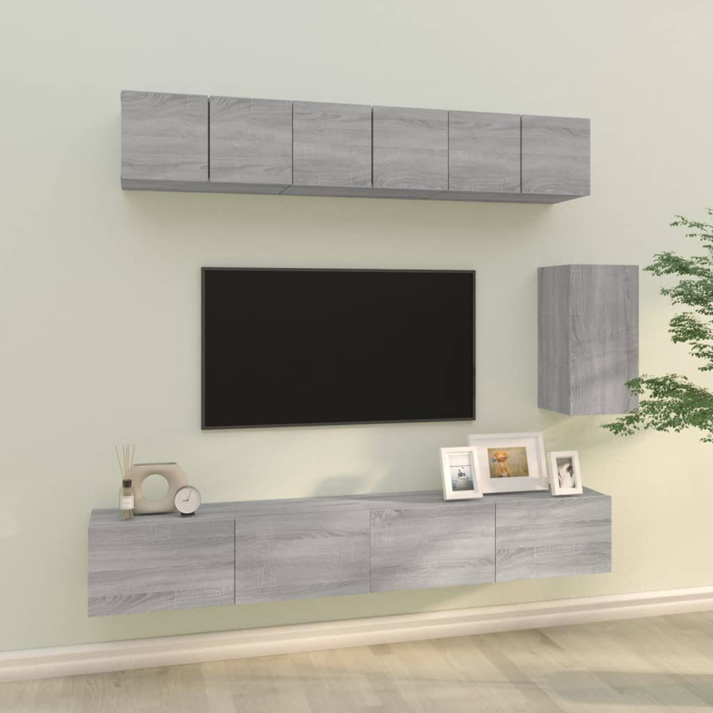 Holzwerkstoff Sonoma vidaXL Grau (6-St) TV-Schrank 6-tlg. TV-Schrank-Set