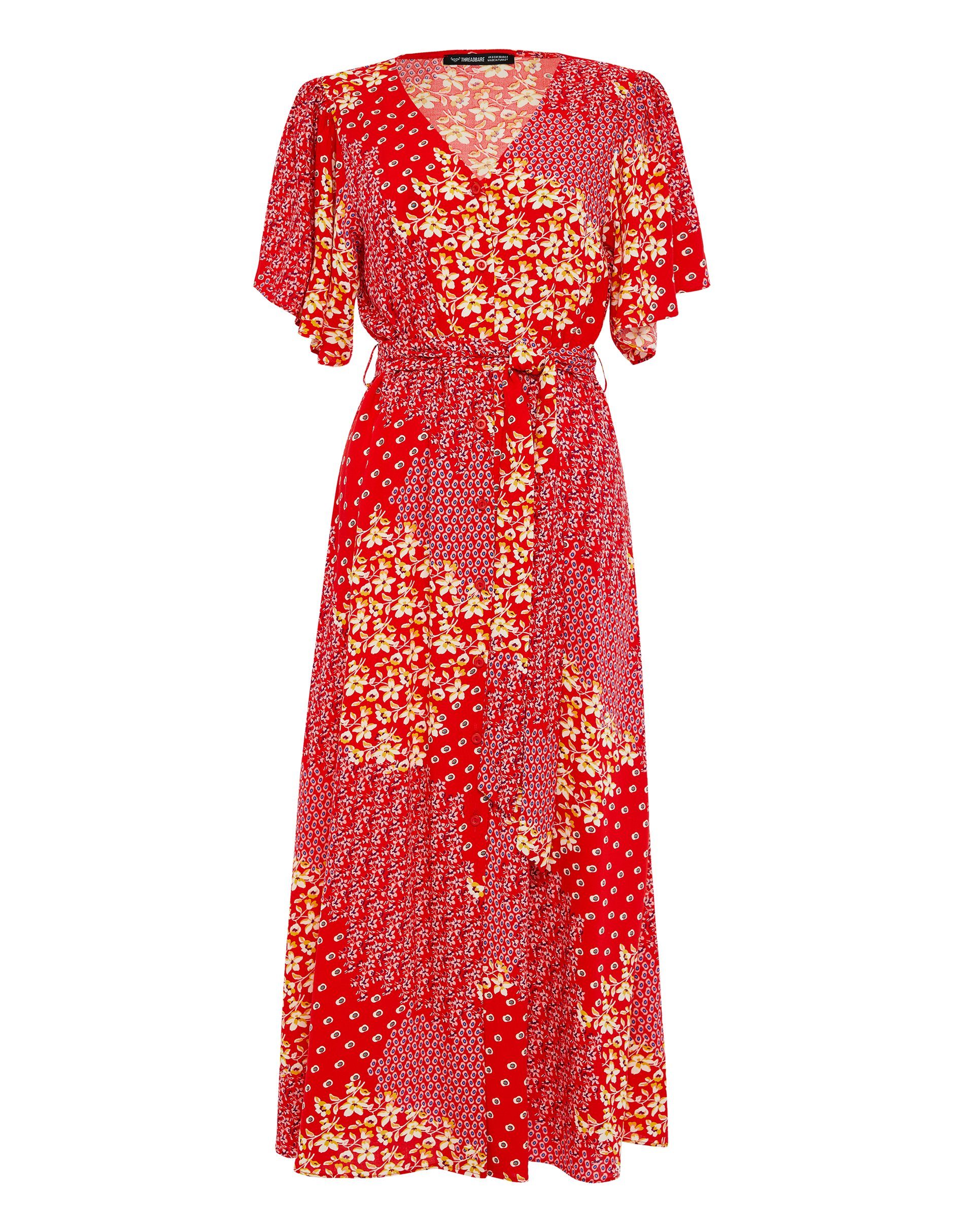 Sommerkleid Button Rot Pastill THB Threadbare / Fruit Weiß Dress Midi
