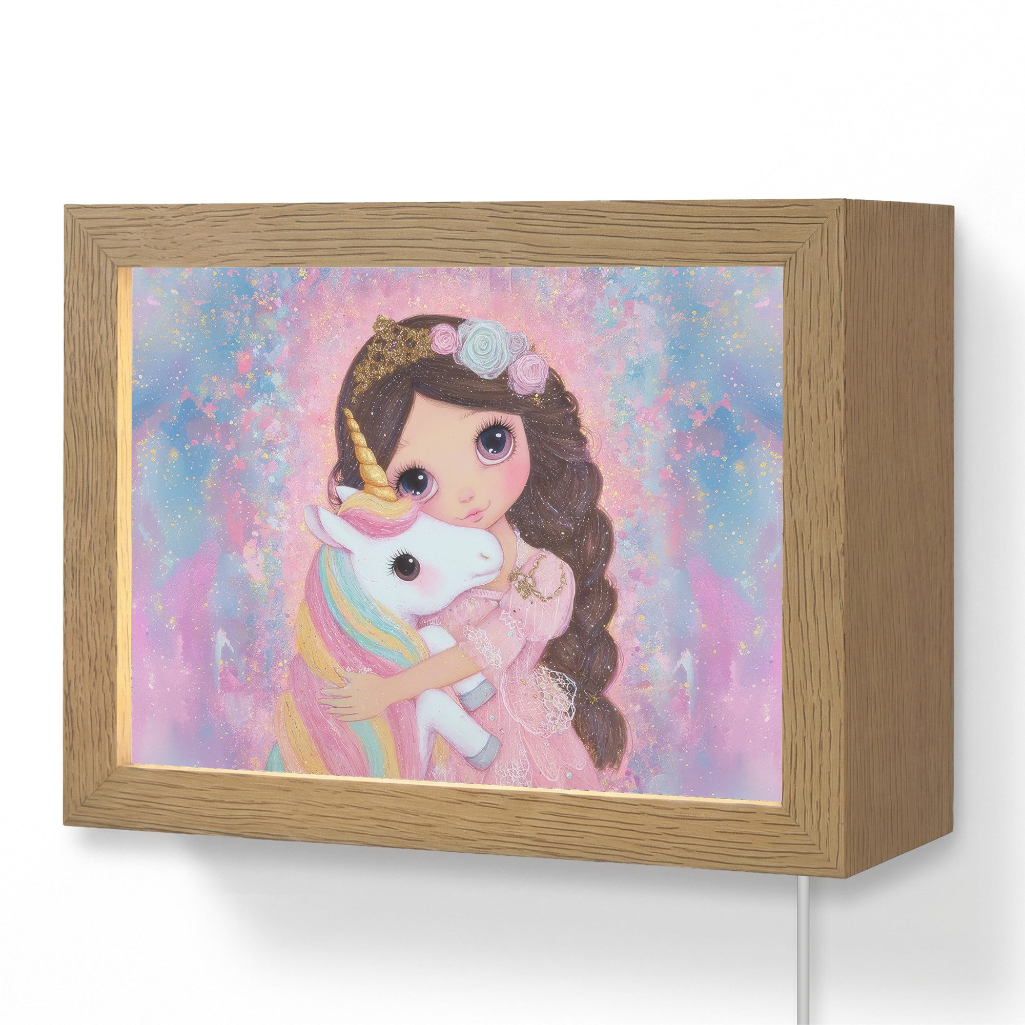 OnlyWow Wandleuchte Lightbox Mädchen - Einhorn - Glitzer, Dimmbar, Farbwechsel, LED, Warmweiß, Kaltweiß, Neutralweiß Einstellbar, Wandlampe Innen, Dimmbar, mit Kabel, LED, Modern, Kinder