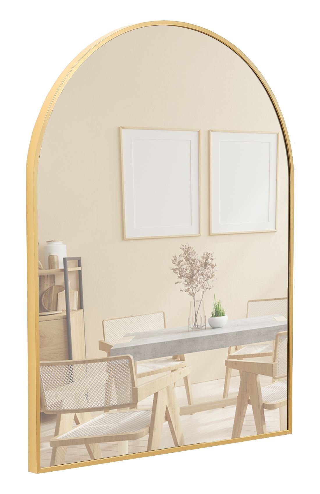 Terra Home Wandspiegel Spiegel 60x80 Metallrahmen Bogenform Schminkspiegel gold