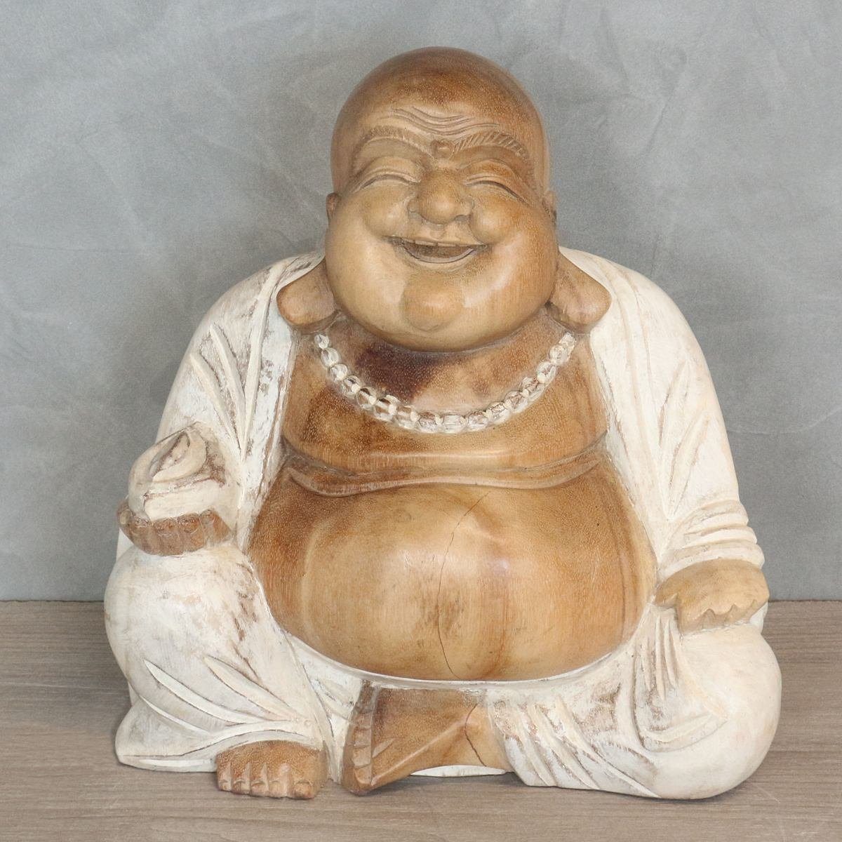 Buddha Galerie in Weiß Figur St), traditionelle 30 (1 Happy Herstellung Sitzender Handarbeit Ursprungsland cm Dekofigur Oriental im