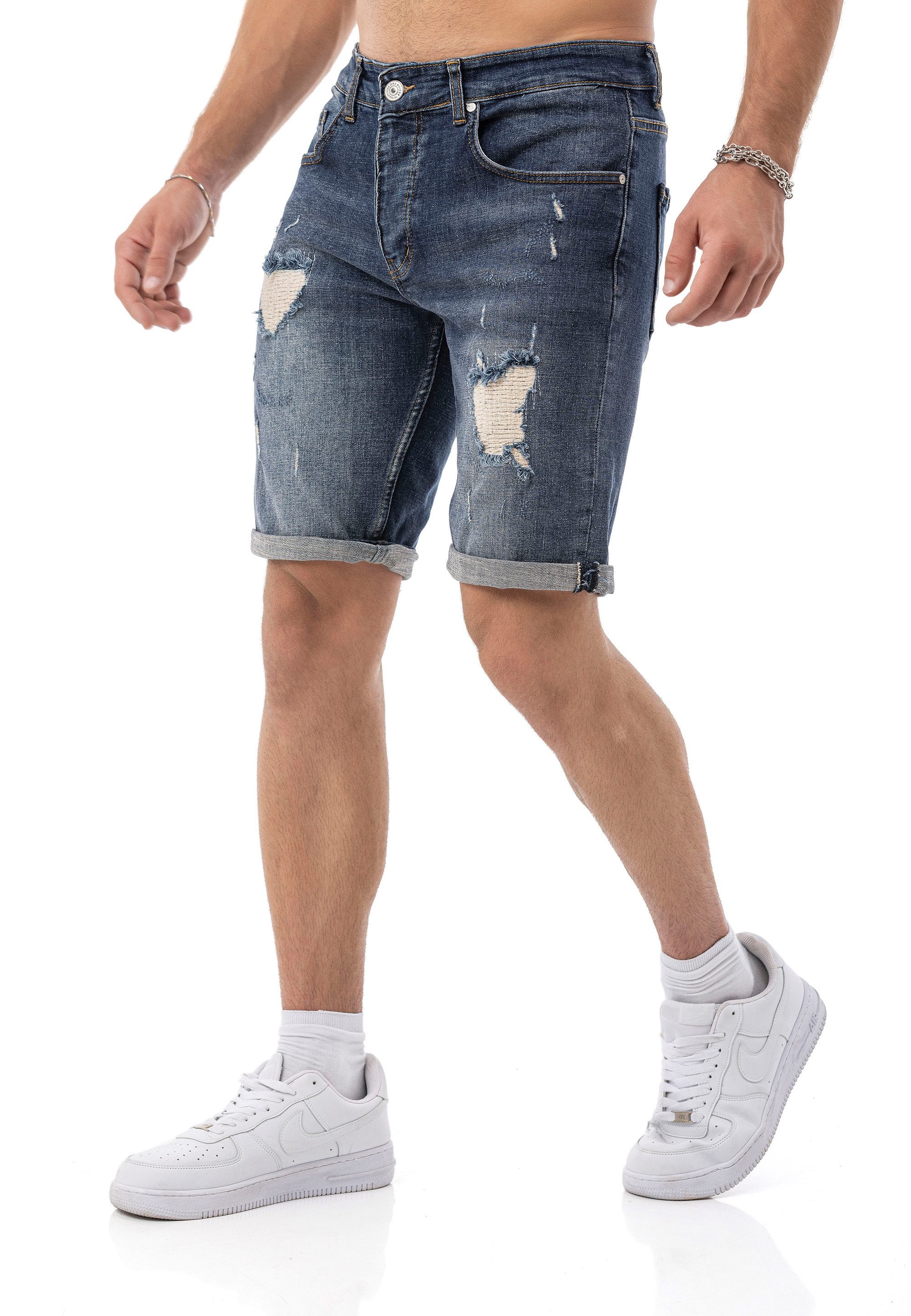 RedBridge Jeansshorts mit Destroy-Details – Kurze Denimhose, 5-Pocket, Umschlag, Regular Fit