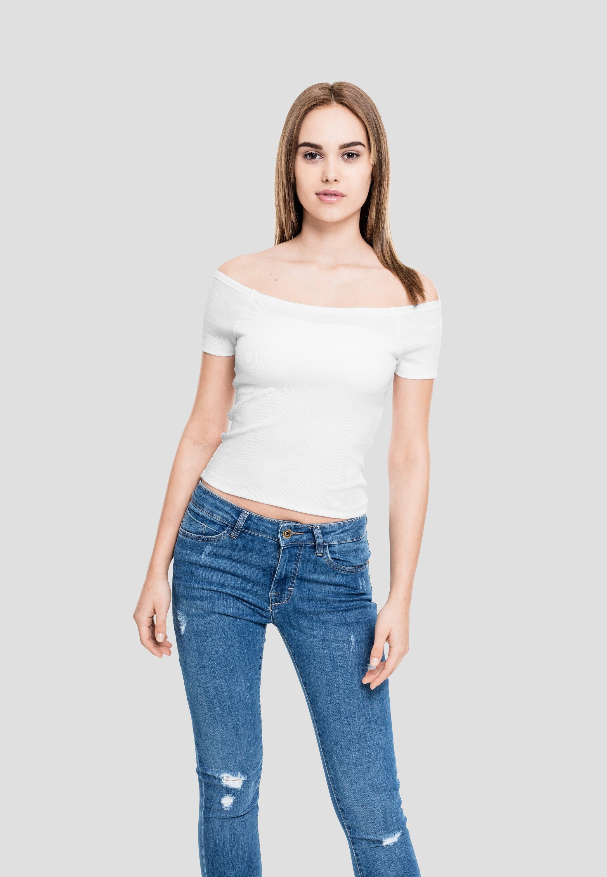 Ladies white Rib Damen Tee CLASSICS Off URBAN T-Shirt (1-tlg) Shoulder