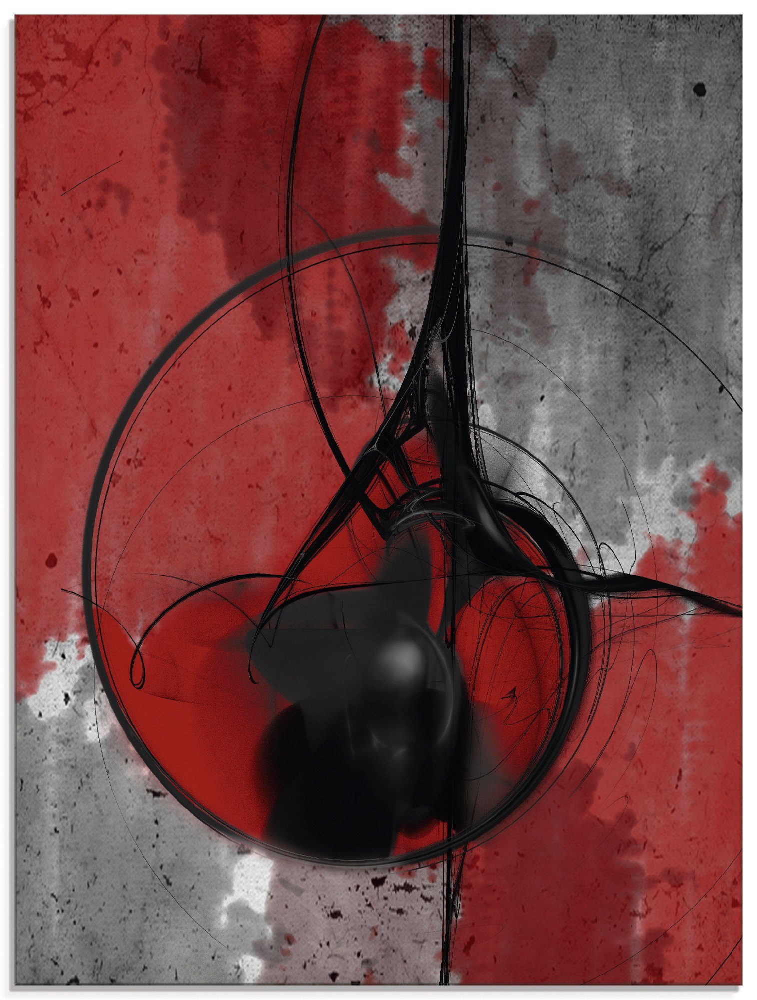 Artland Glasbild Abstrakt in schwarz, Gegenstandslos und verschiedenen (1 in rot St), Größen