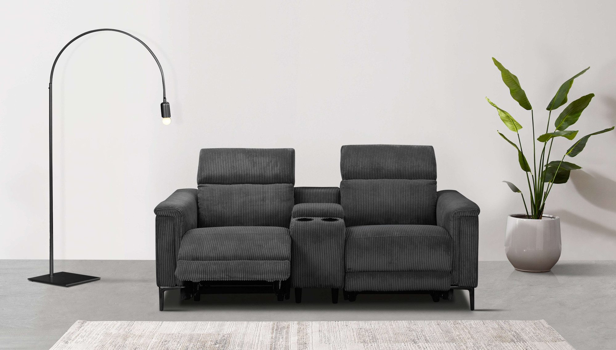 2-Sitzer Lund in Cord, 2er-Kinosofa, TV-Sessel, Multimedia-Sofa, USB-A