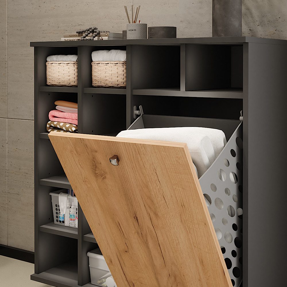 Vicco Wäscheschrank Fynn, Anthrazit/Goldkraft Eiche, 78.4 x 91.6 cm