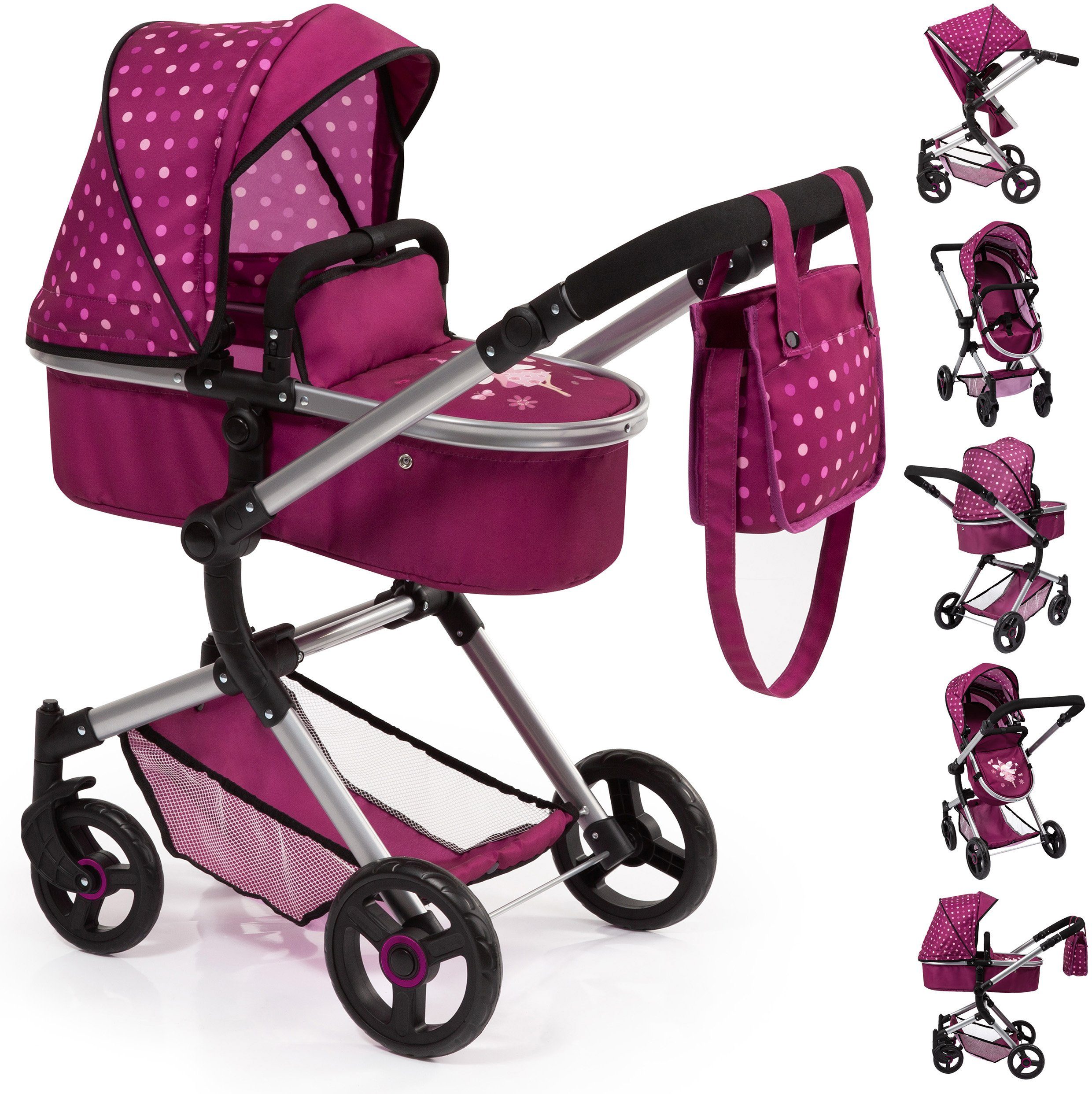 Bayer Kombi-Puppenwagen Vario, Bordeaux, inkl. Wickeltasche günstig online kaufen