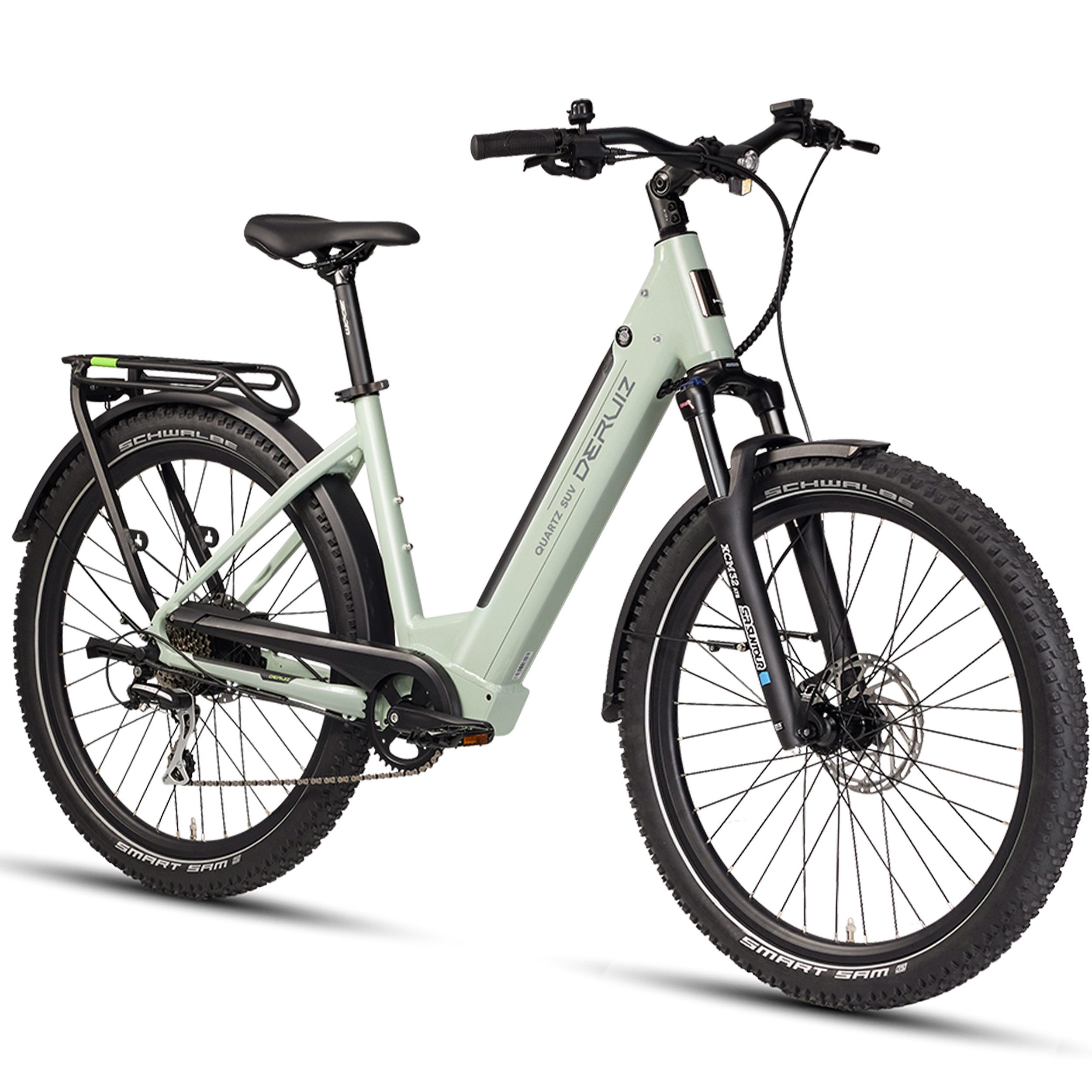 DERUIZ E-Bike Cityrad 28 Zoll, Quartz SUV, 160 km, Drehmomentsensor, mit Bluetooth & APP, 8 Gang SHIMANO, Kettenschaltung, Heckmotor, 644 Wh, (5 Stufen,Lockout-Federgabel,LCD-Farb-Display,120 Lux Frontlicht), Elektrofahrrad, bis zu ca. 140kg, RH: 46 cm, hydr. Scheibenbremsen