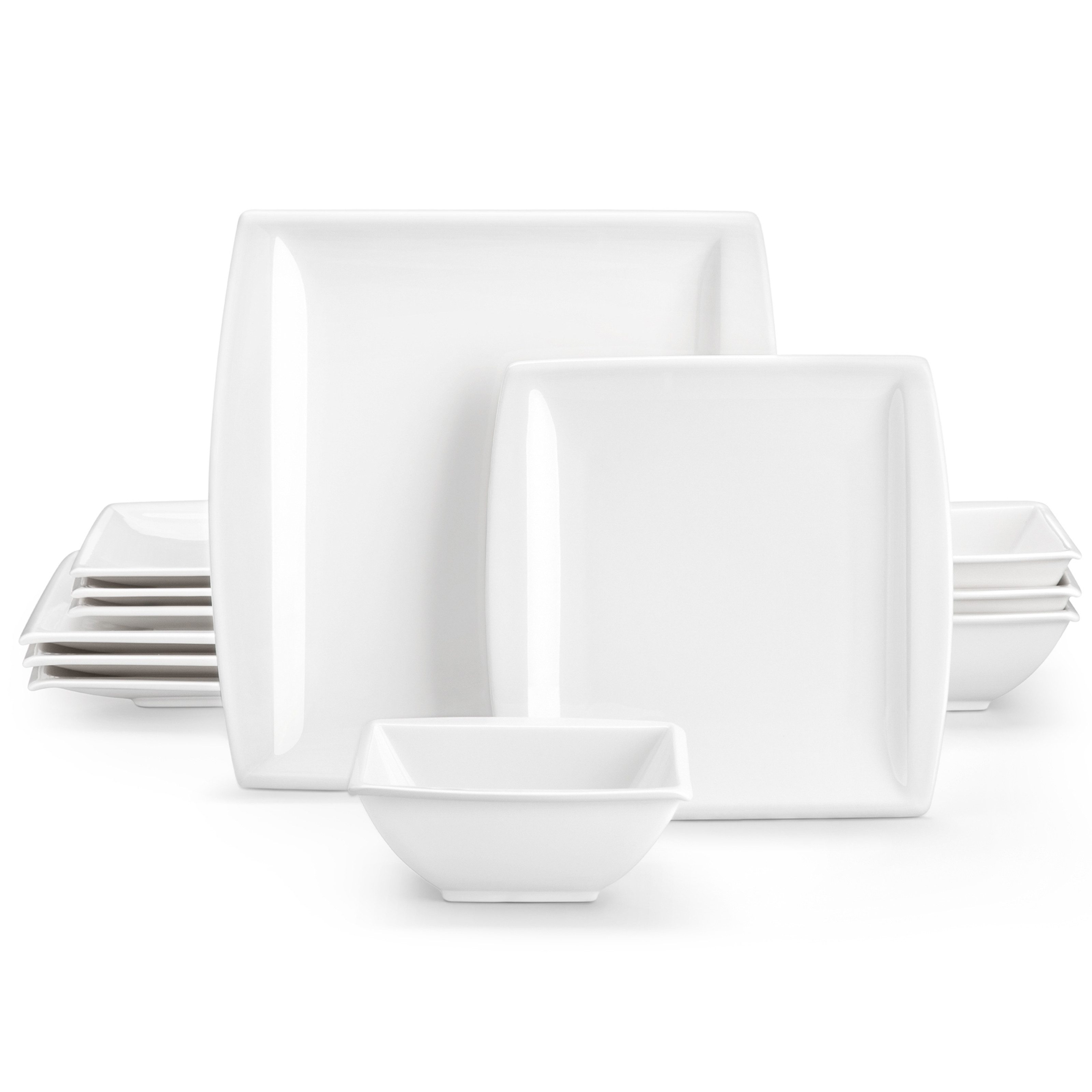 MALACASA Geschirr-Set Tafelservice BLANCE für 4/6 Personen (12-tlg), 4 Personen, Porzellan