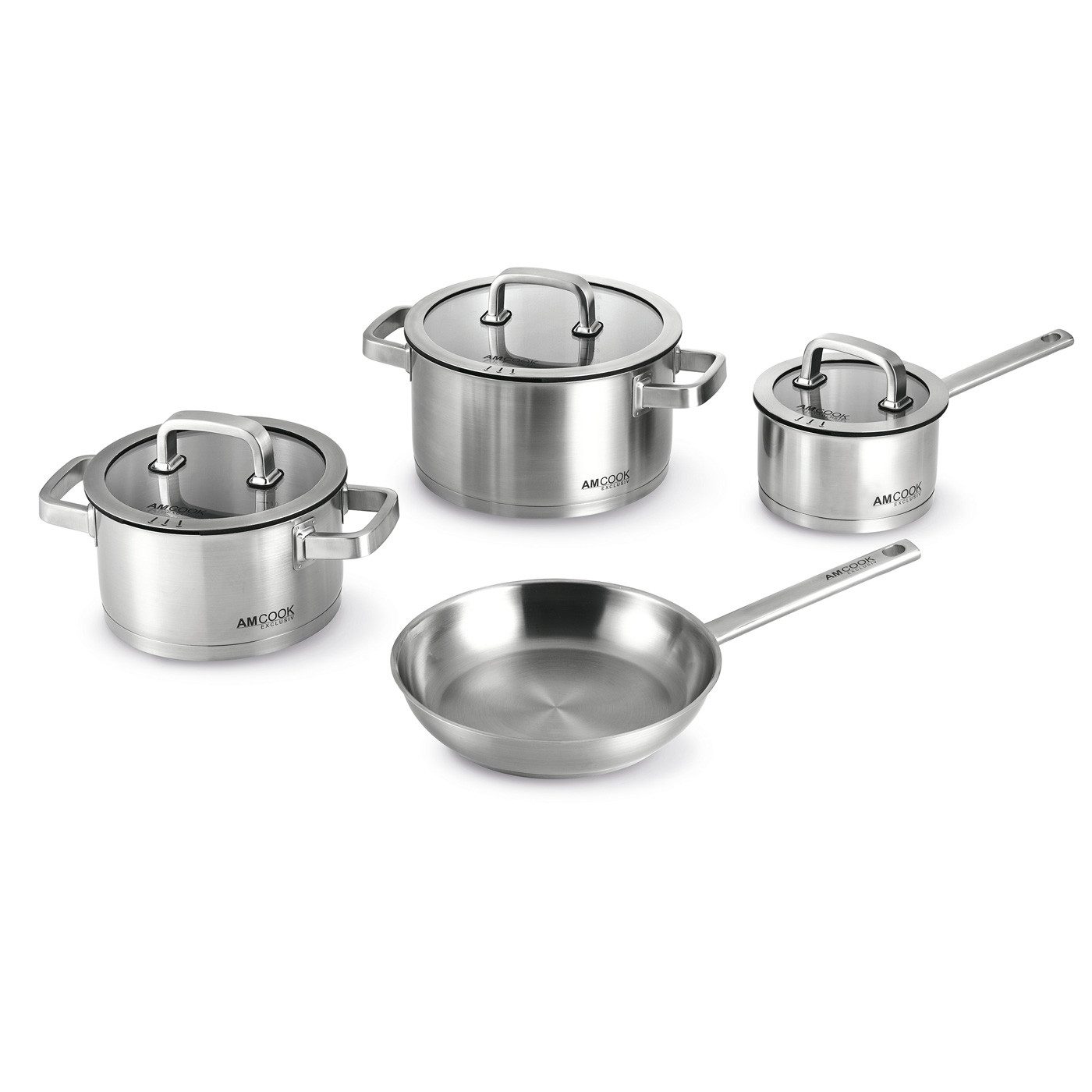 Amica Topf-Set Topfset 7-teilig Senna S7 Edelstahl für Muldenlüfter und Induktion, Edelstahl (7-tlg), für Muldenlüfter und Induktion