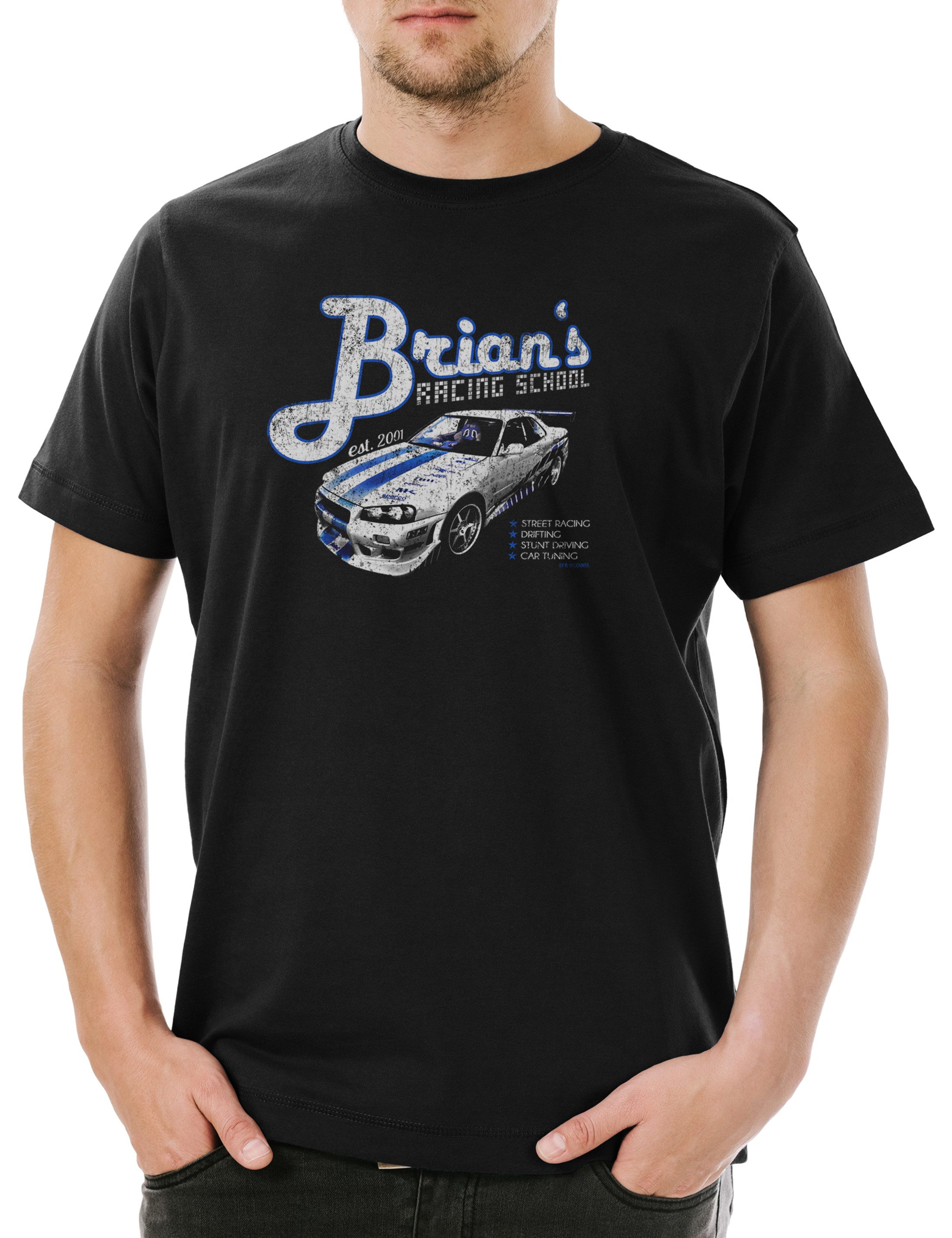 Print-Shirt Brians Racing School Herren T-Shirt The Muscle Fast Car And Dom Race