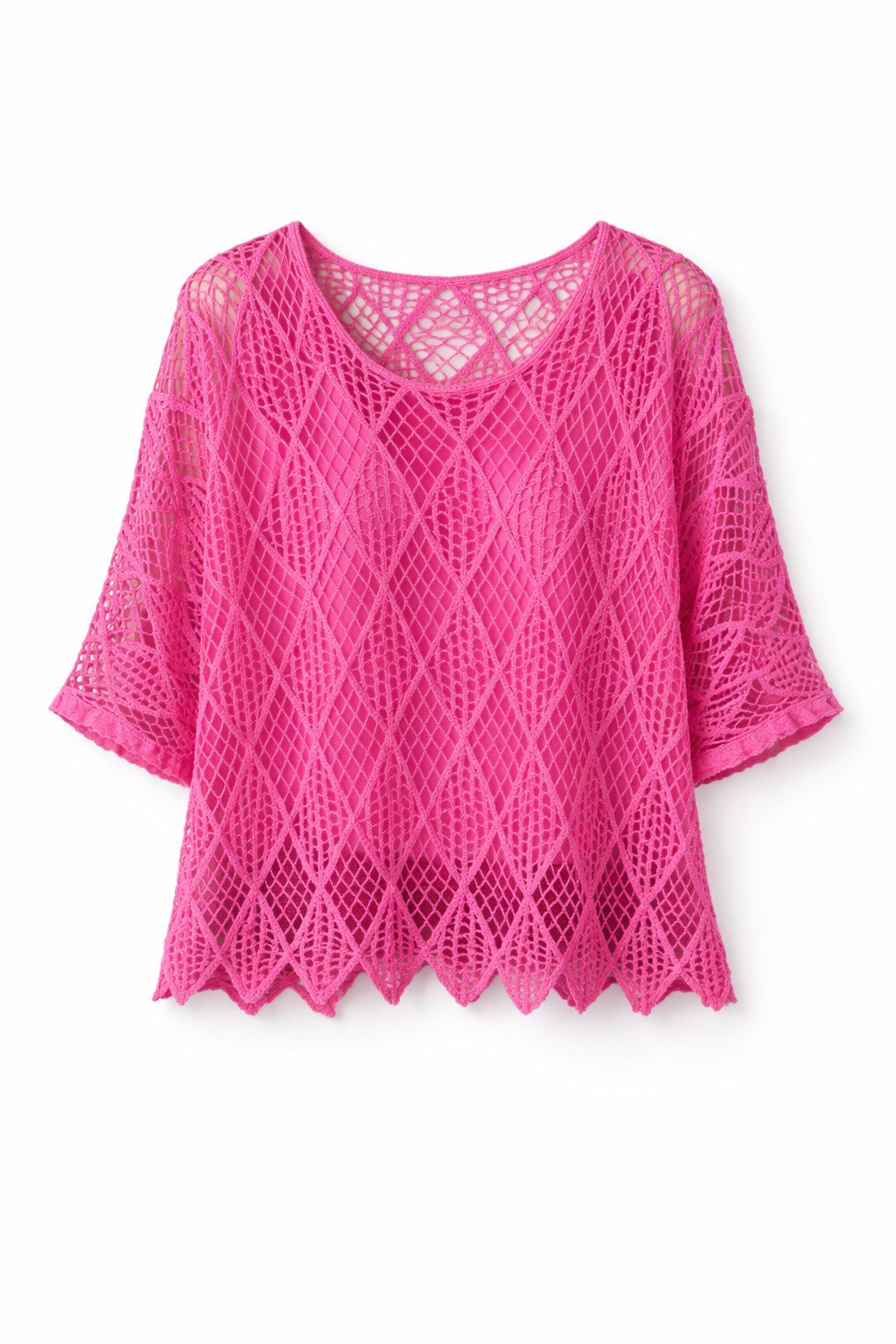 ITALY VIBES Blusenponcho - Poncho - Häkelshirt Damen - Häkelbluse - gratis Untershirt - Top ONE SIZE / passend für Größe XS - L - gratis Top