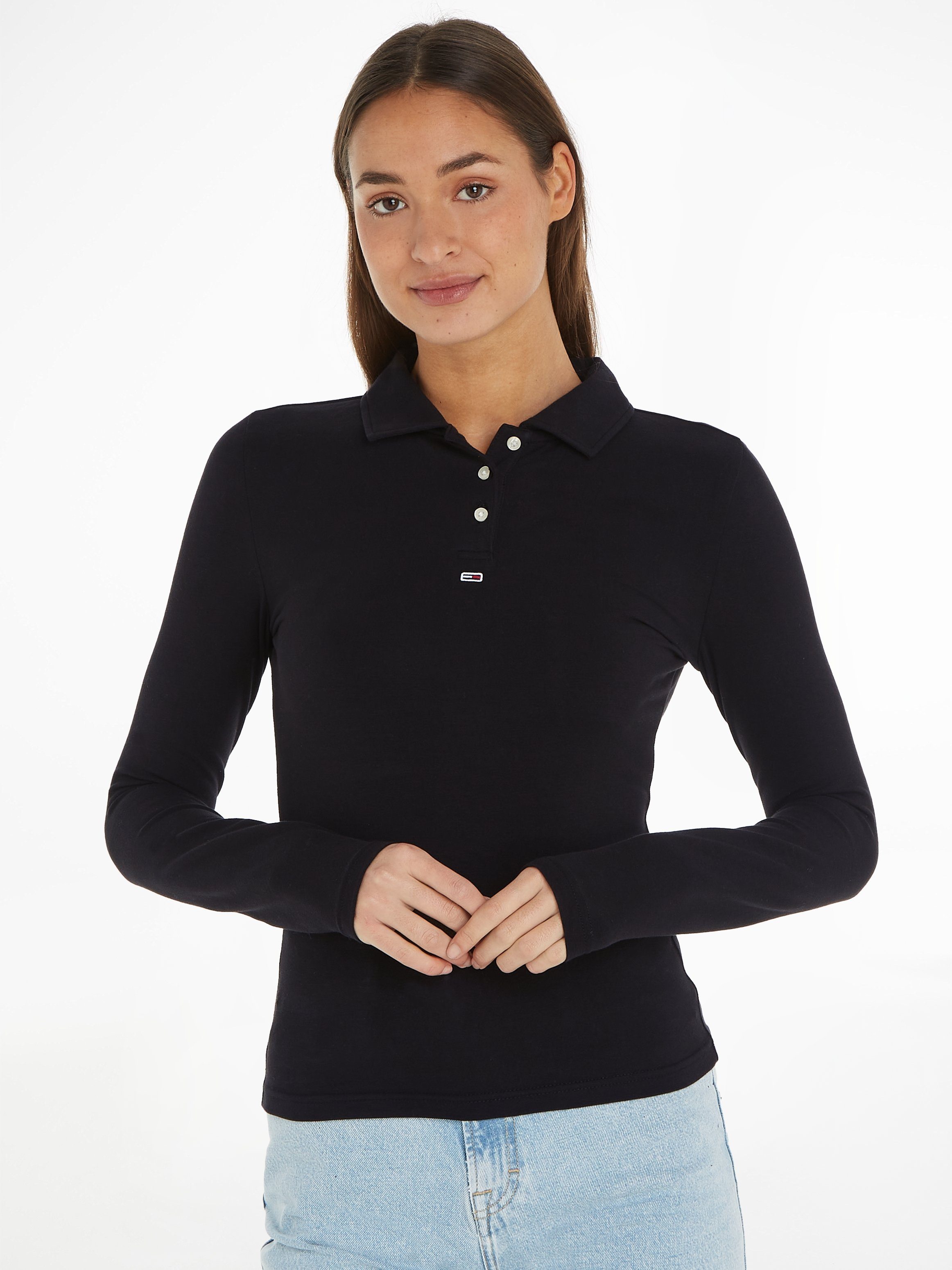 Tommy Jeans Poloshirt TJW BBY ESSENTIAL LS POLO mit Tommy Jeans Markenlabel Black | Poloshirts