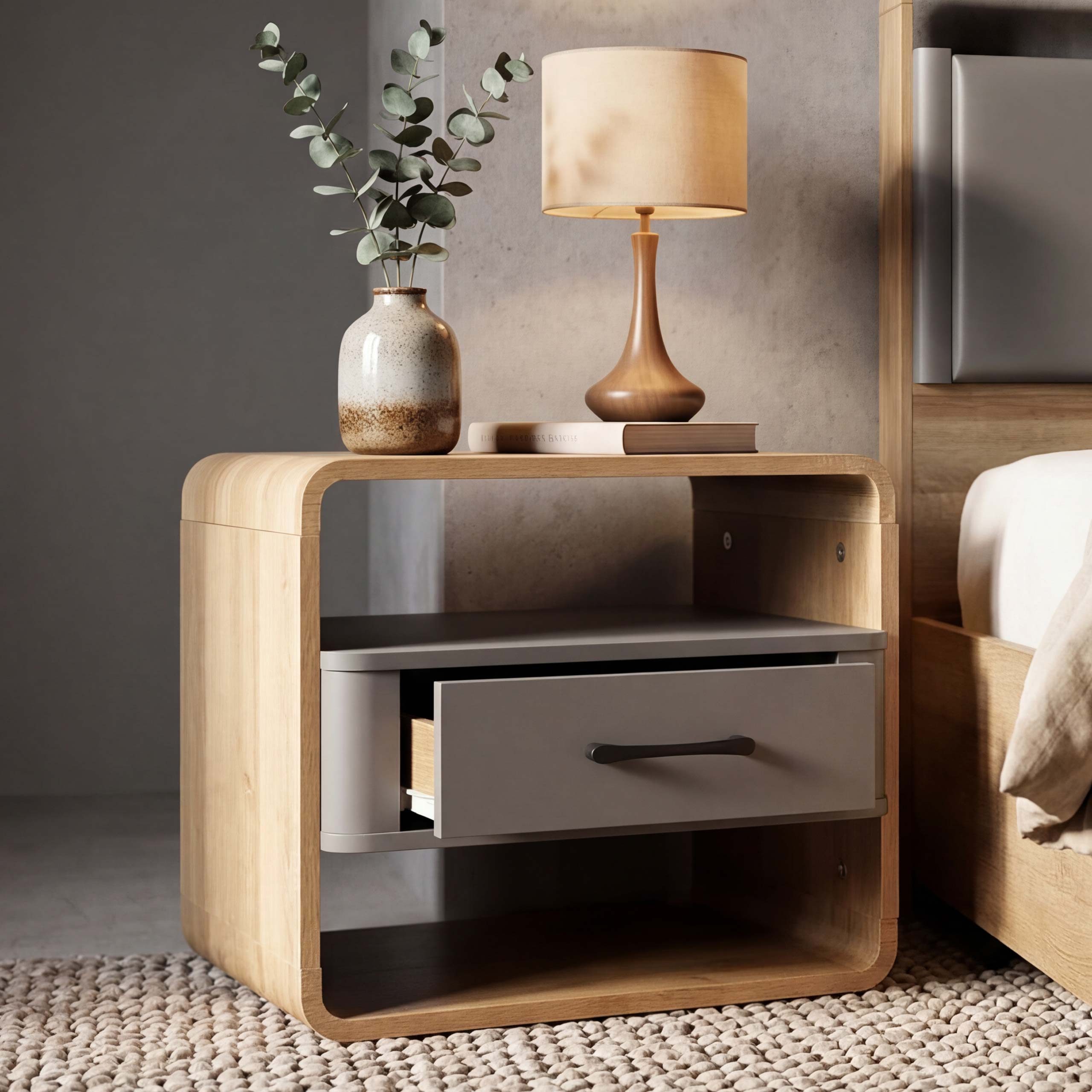 MCW Nachttisch MCW-P43-N, Stabile Konstruktion, Abgerundete, organische Form