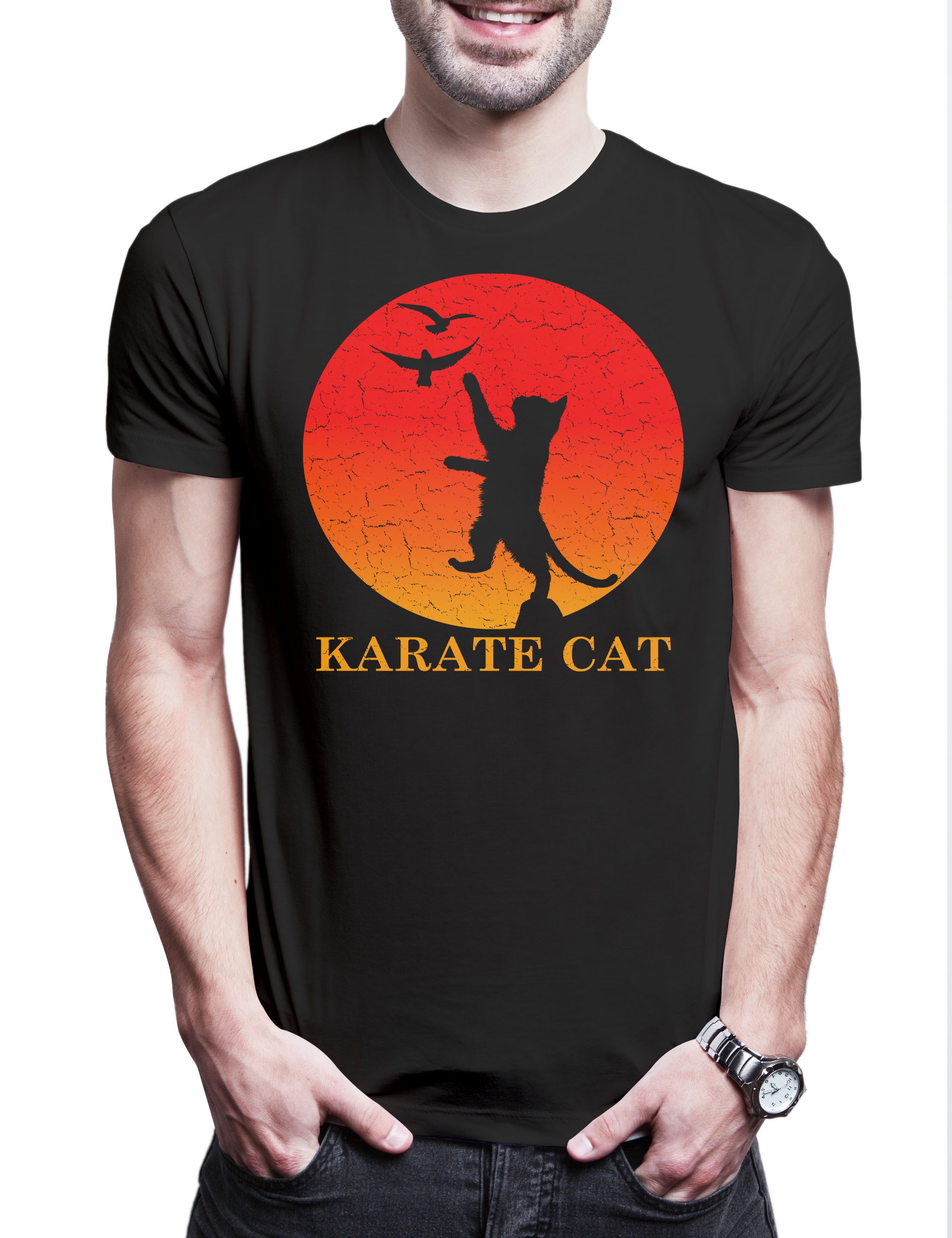 Urban Backwoods Print-Shirt Karate Cat Herren T-Shirt Miau Katze Kid Katzen Liebhaber Kai Liebe (1-tlg) Cobra Pfote Cats Tatze