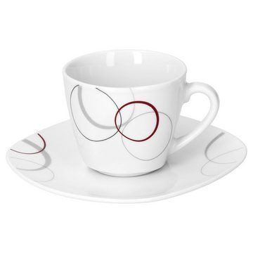 van Well Tasse 6er Set Kaffeetasse 20cl und Untertasse Palazzo Porzellan mit Kreisen