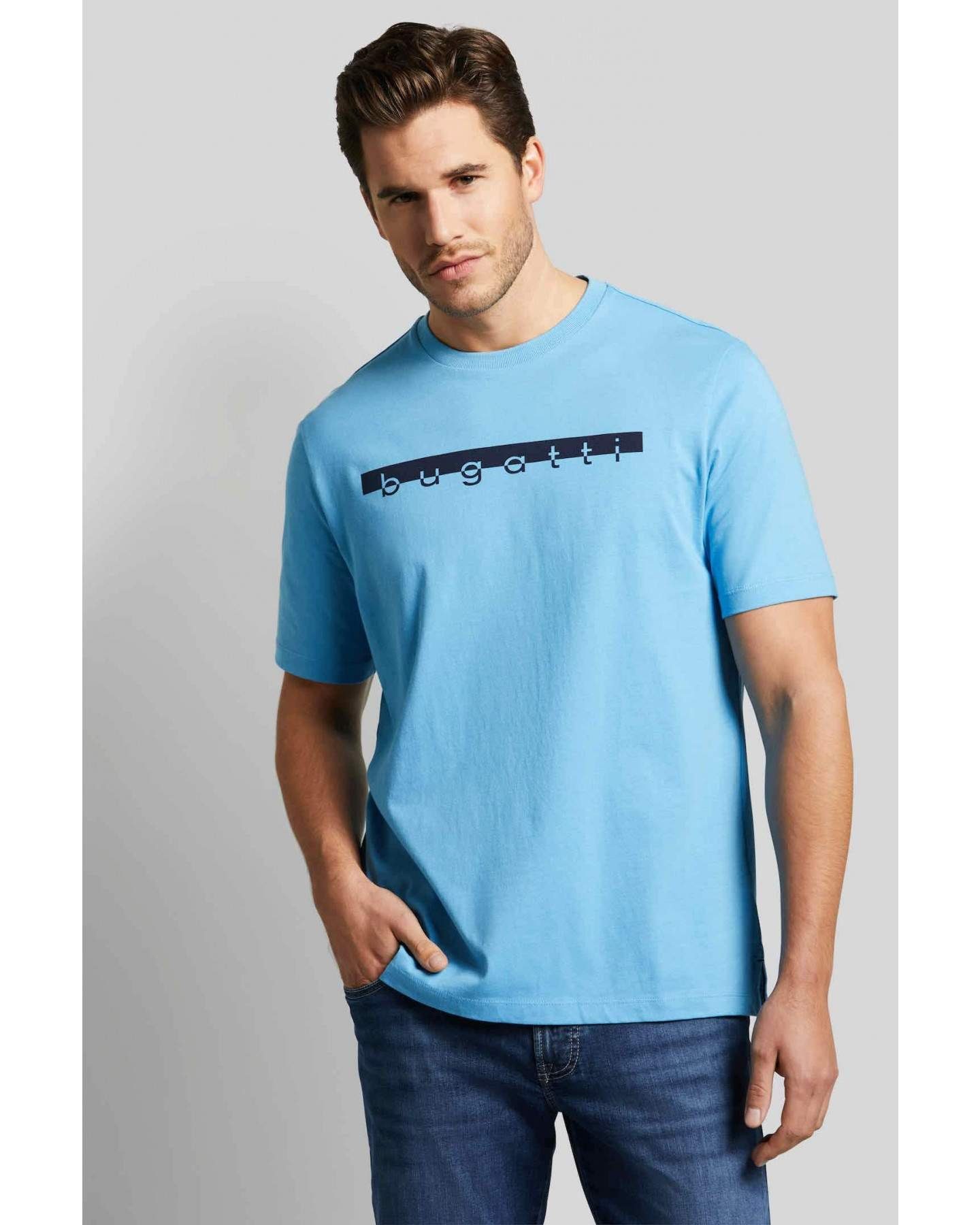 T-Shirt mit Abschluss, Saum großem Normaler Gerader Logo-Print, bugatti