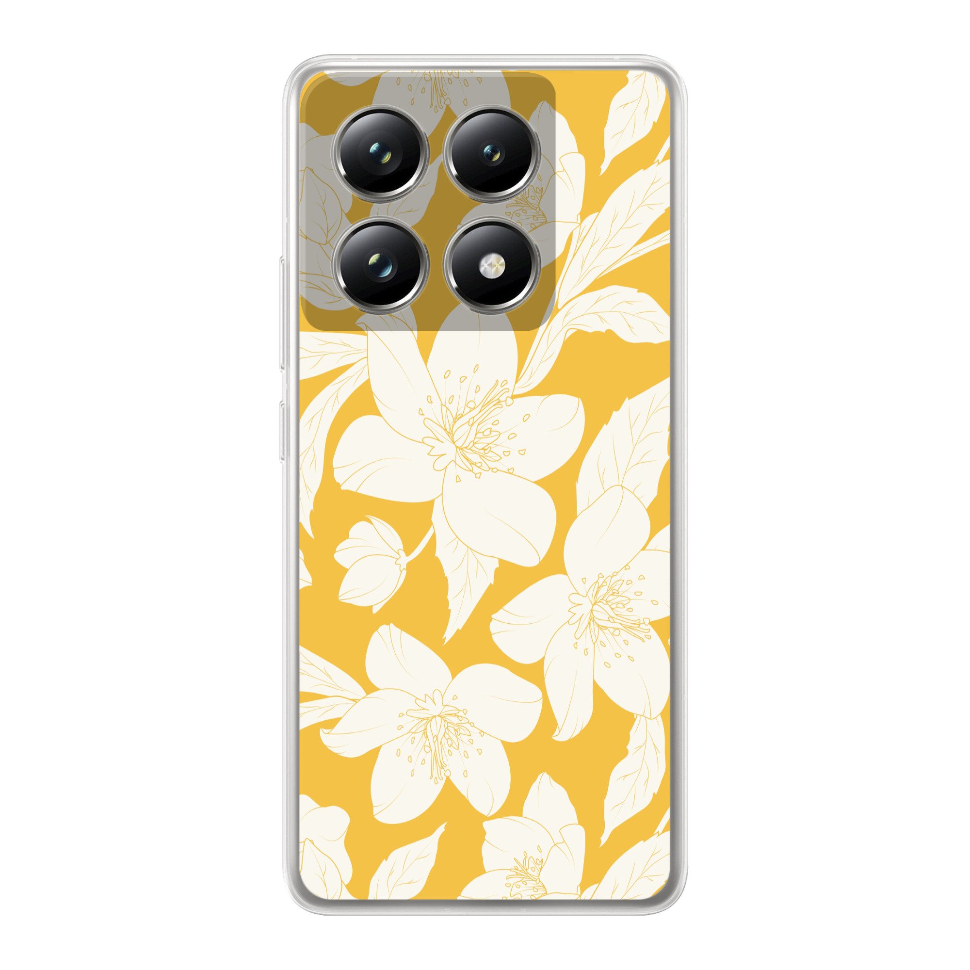 MuchoWow Handyhülle für Xiaomi 14T Pro Blumen - Muster - Gelb - Weiß, Phone Case, Silikon, Schutzhülle Dünn