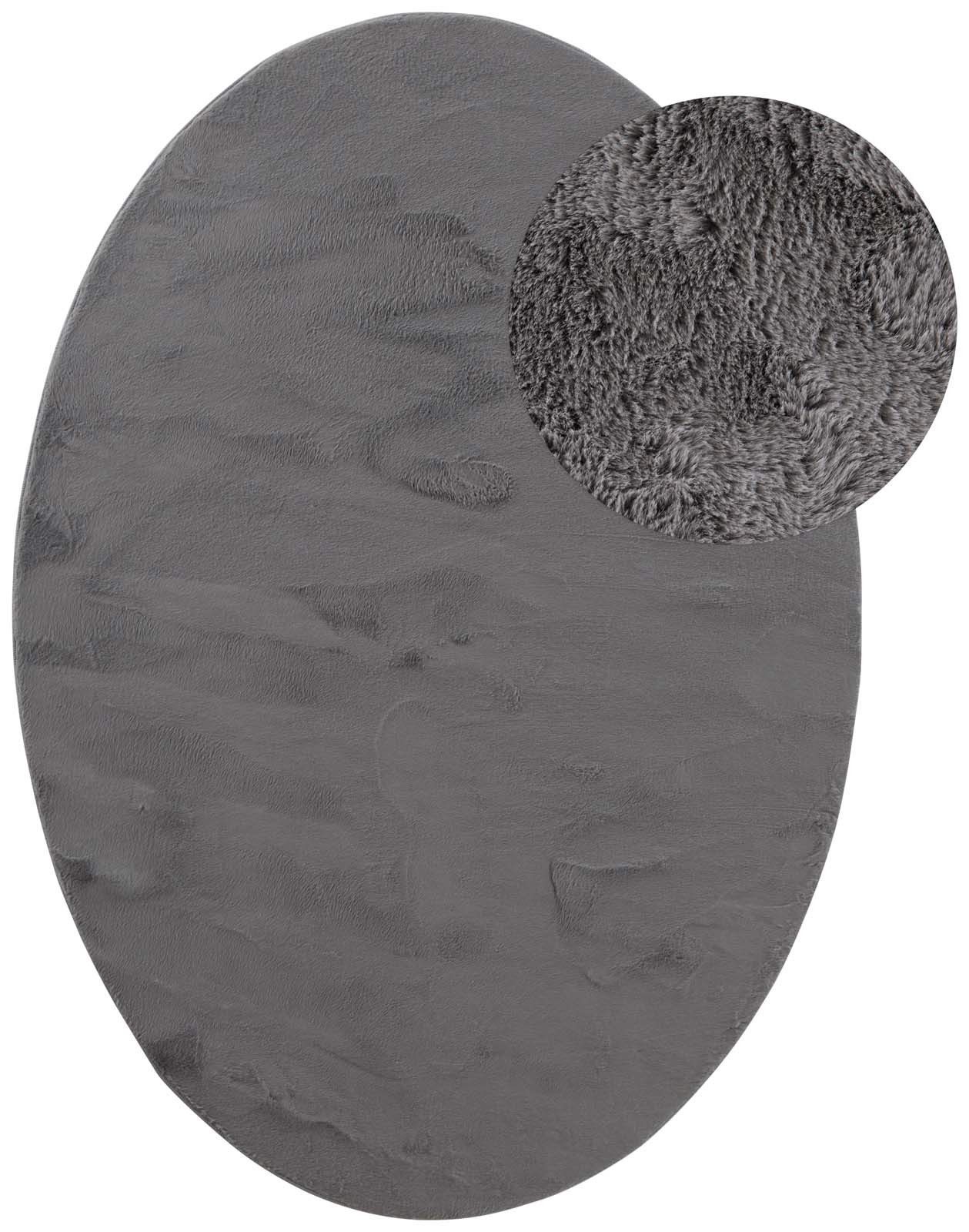 TaraCarpet Teppich Hasenfell Bora Soft, oval, Höhe: 14 mm, Hasenfell anthrazit Wohnzimmer Schlafzimmer Esszimmer 100X150 oval