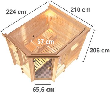 Karibu Sauna Corvina, BxTxH: 224 x 210 x 206 cm, 40 mm, (Set) 9-kW-Bio-Ofen mit externer Steuerung