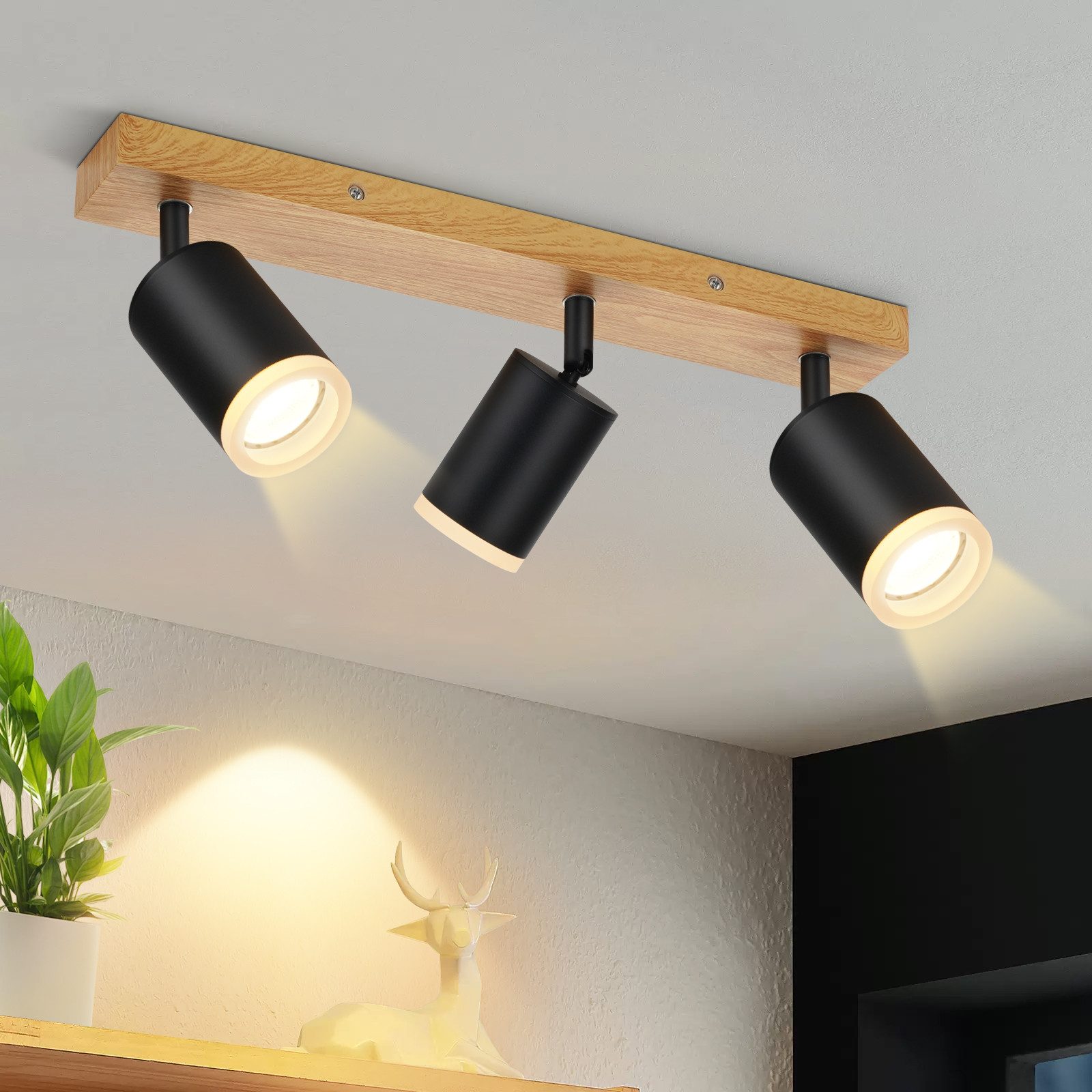 Nettlife Deckenstrahler Schwarz/Weiß GU10 Holz Vintage Deckenspots Küchenla günstig online kaufen