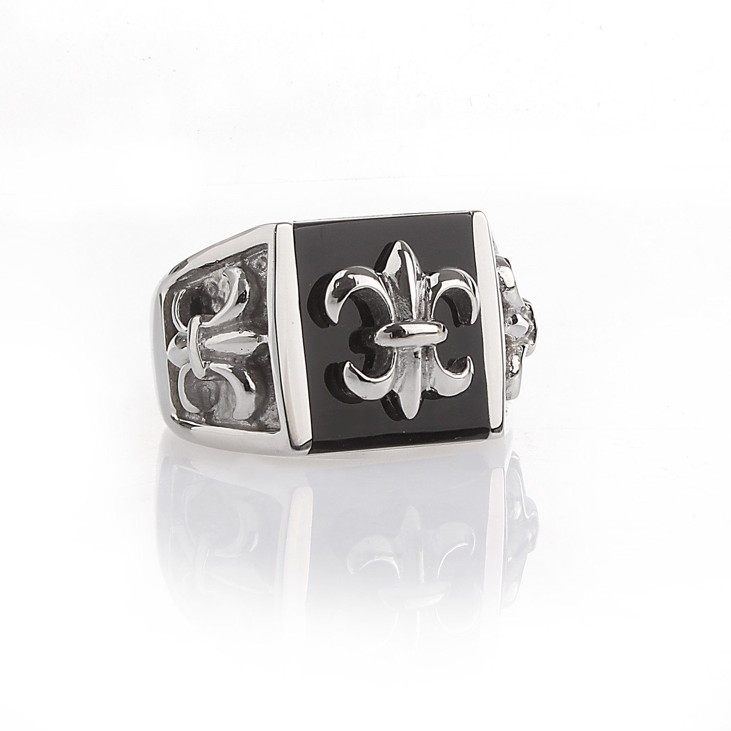 Karisma Fingerring Männer Edelstahl Ring Bourbonische Lilien Onyx HSR4935
