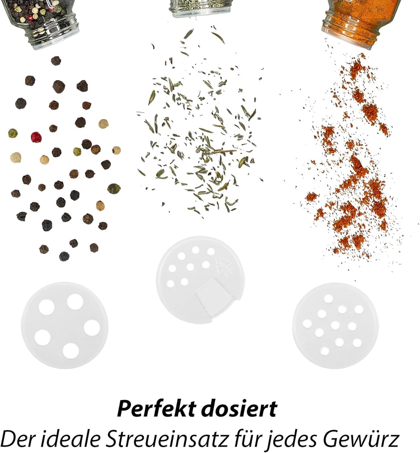 VonBueren Gewürzstreuer Gewürzgläser Set, eckig leer, 120 ml, Edelstahldeckel schwarz, (12-tlg), schwarze Edelstahldeckel, Streueinsätze, individuell beschriftb – Bild 5 von 5