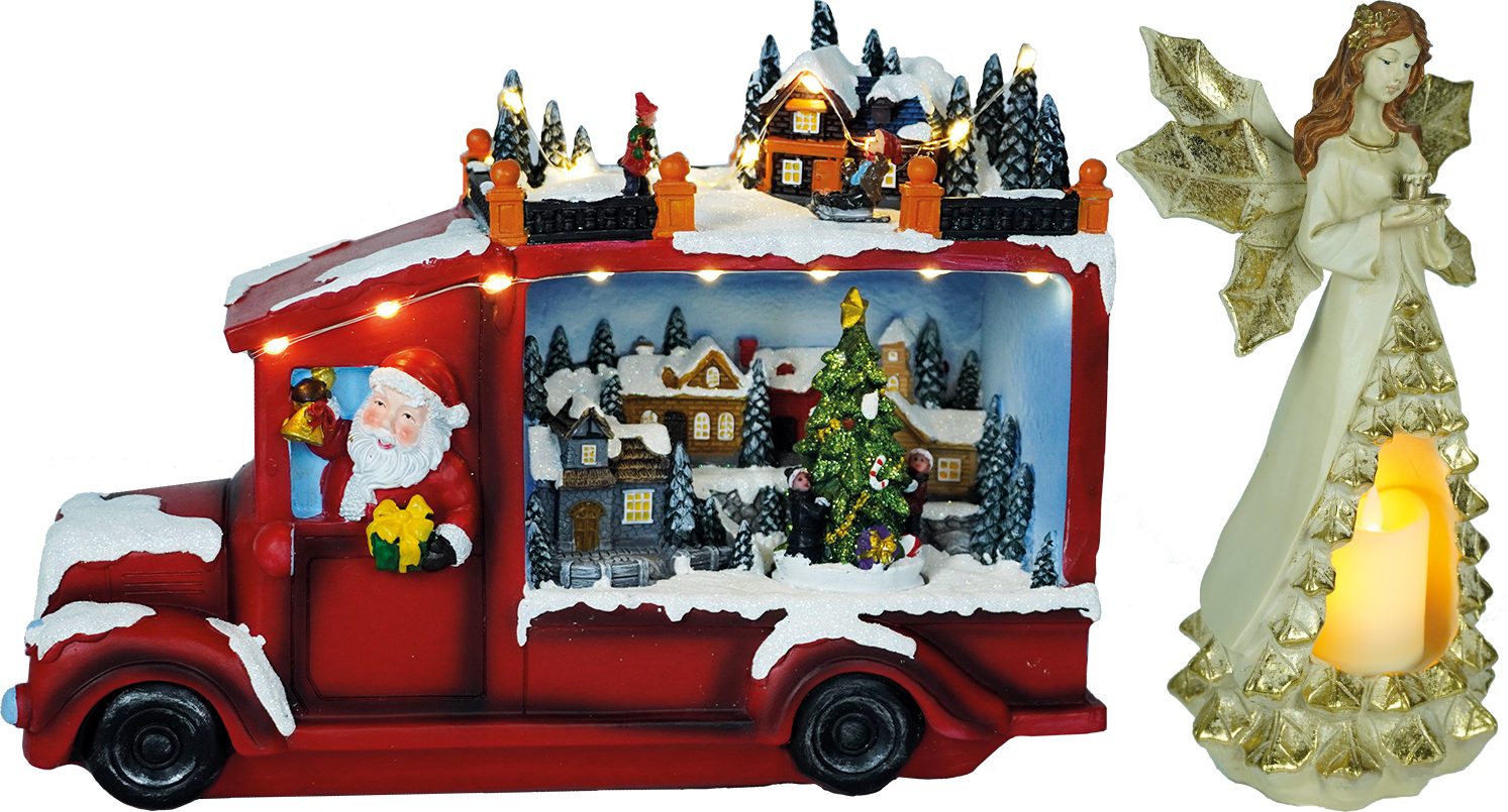 e4fun Dekofigur Weihnachtsdorf: Weihnachtsmann im LKW günstig online kaufen
