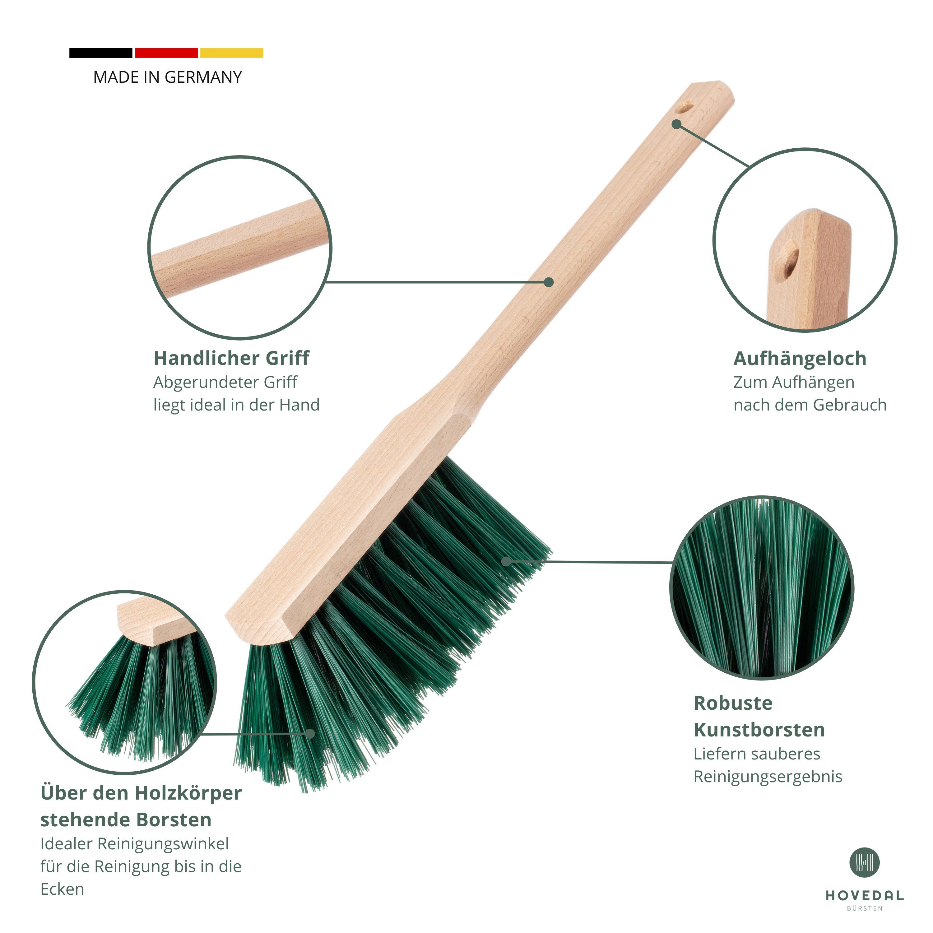 Hovedal Kehrgarnitur 2er Set Handfeger langer Stiel, Handfeger für Draußen, Garten, Robuster Handbesen mit langem Stiel, Langstiel Handkehrer, Handbesen