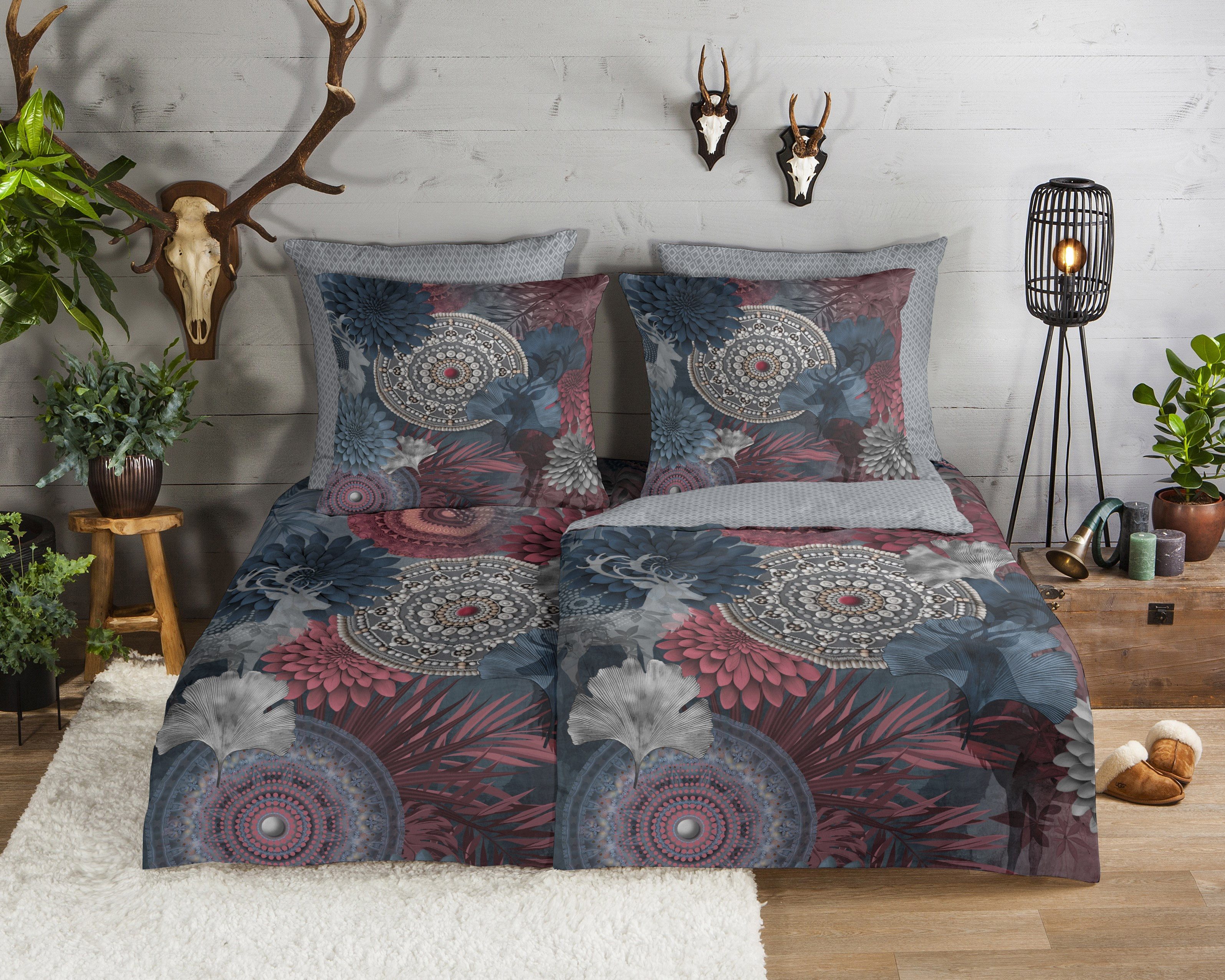 hip Wendebettwäsche Makenna, Biber, Flanell, 2 teilig, Flanell, Biber, Winter, Warm, Reißverschluss, Wende, Mandala, Hirsch