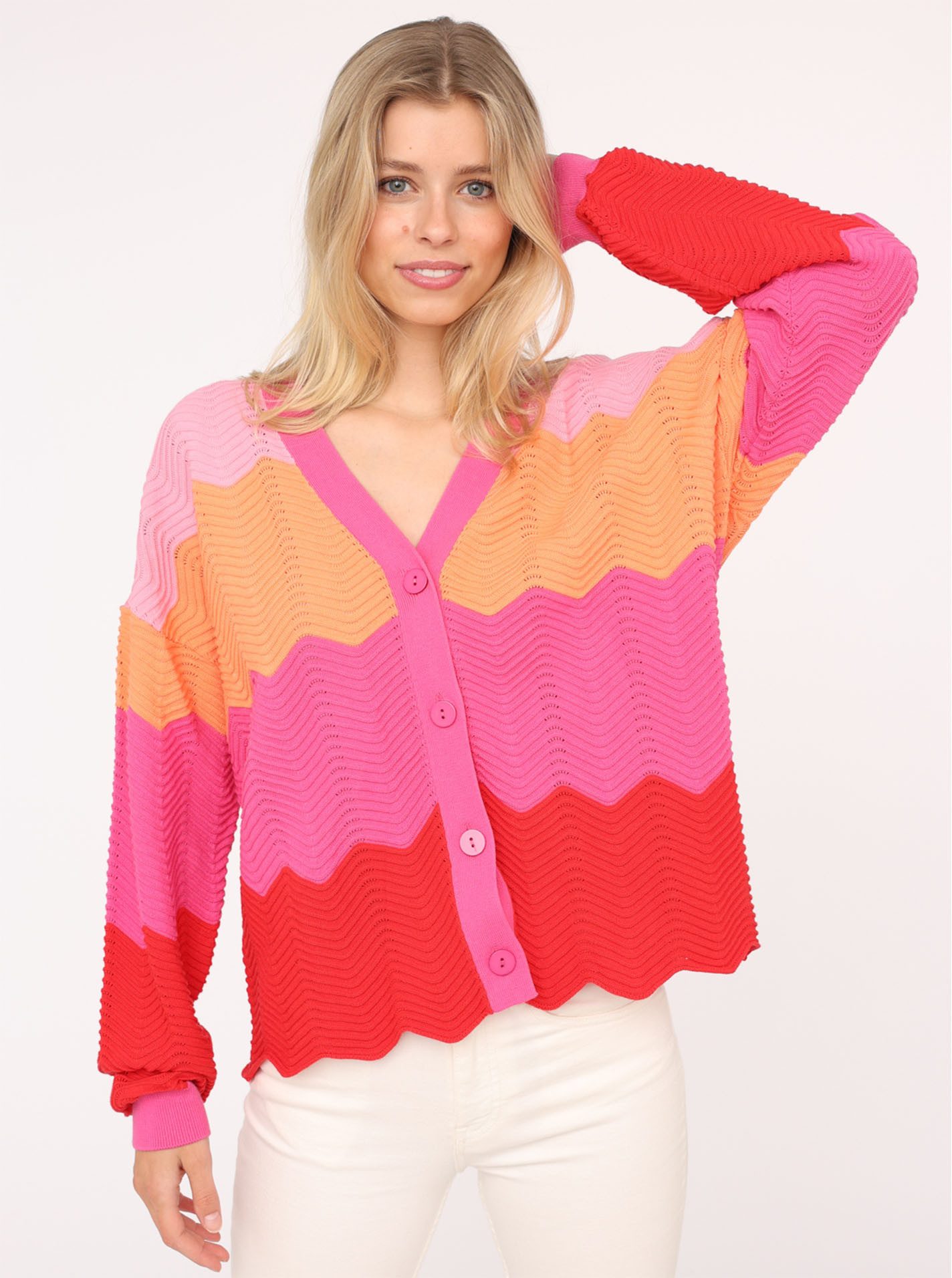 Zwillingsherz Strickjacke "Block Wellen" Mit unifarbenen günstig online kaufen