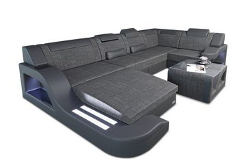 Sofa Dreams Wohnlandschaft Stoffsofa Couch Stoff Polster Palermo U Form Sofa, mit LED, ausziehbare Bettfunktion, USB-Anschluss, Designersofa