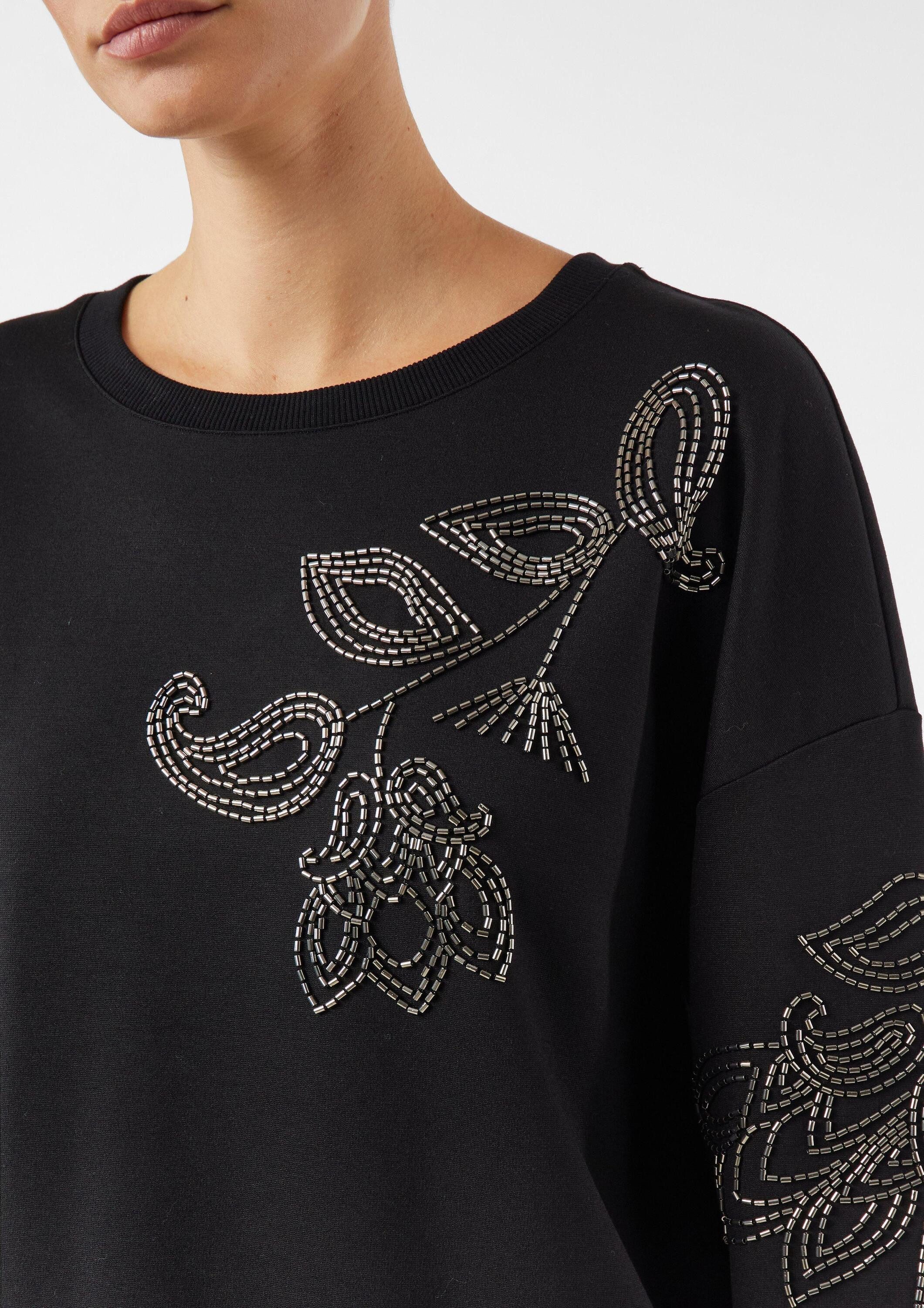 comma Sweatshirt Sweatshirt Sweatshirt mit Perlenstickerei