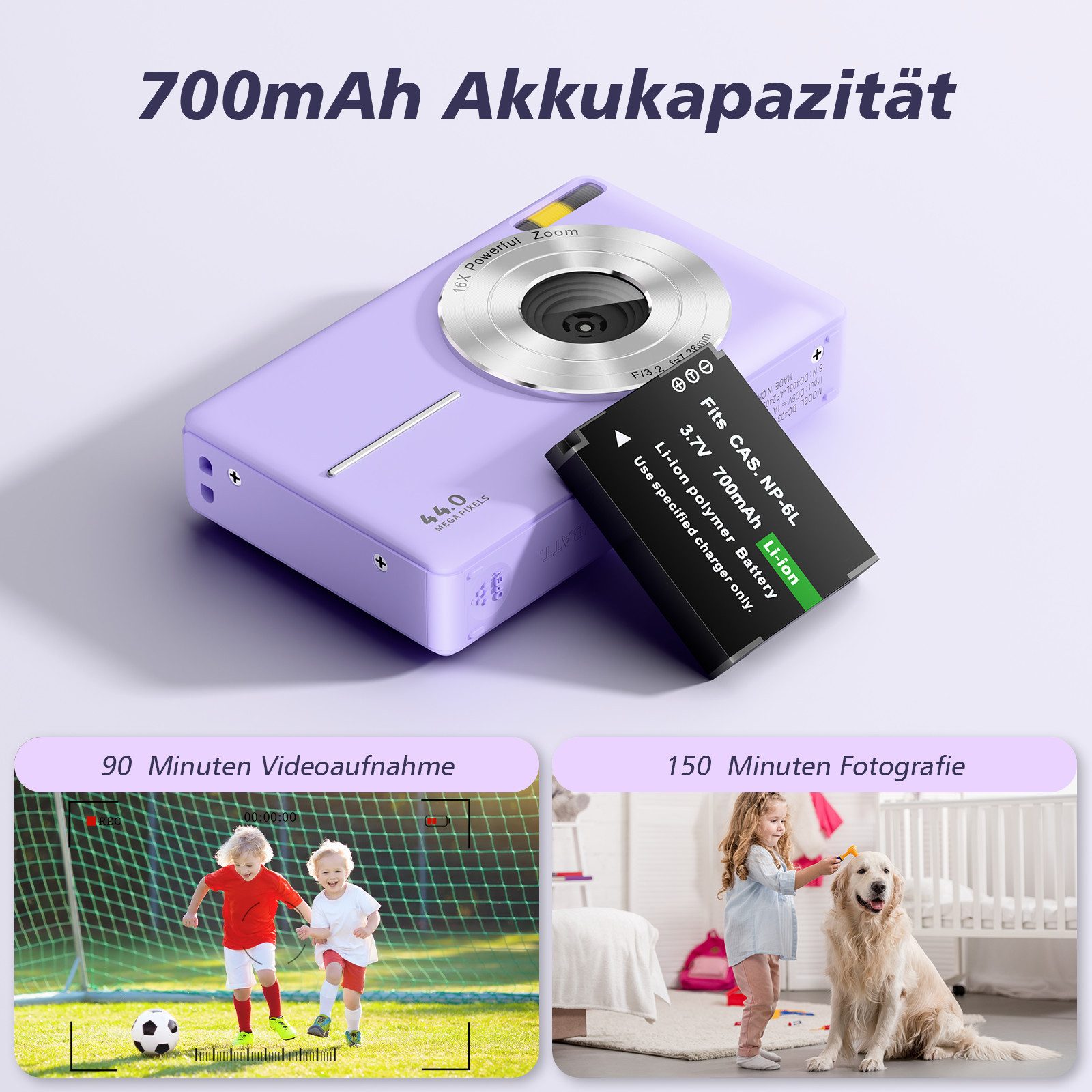 AKKEE Digitalkamera 1080P 44MP Kompaktkamera mit 32G Karte 16X Digitalzoom Kompaktkamera (44 MP, Anti-Shake, Serienaufnahmen, Timer-Aufnahme, Gesichtserkennung) – Bild 5 von 5