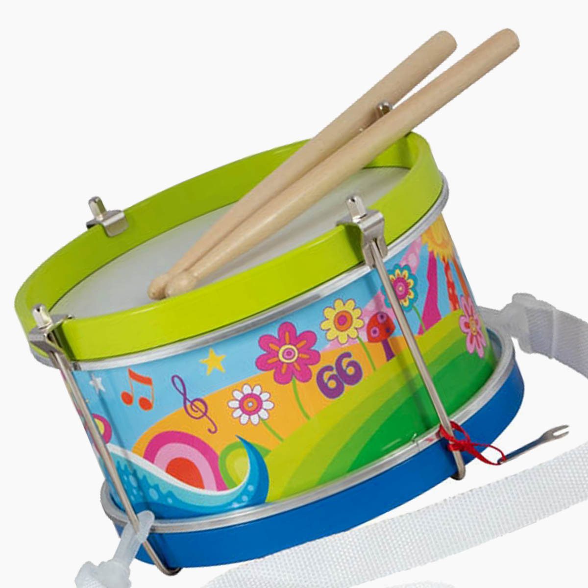 goki Spielzeug-Musikinstrument Trommel Blumenwiese, (packung, 3 tlg., set), Instrument für die musikalische Früherziehung