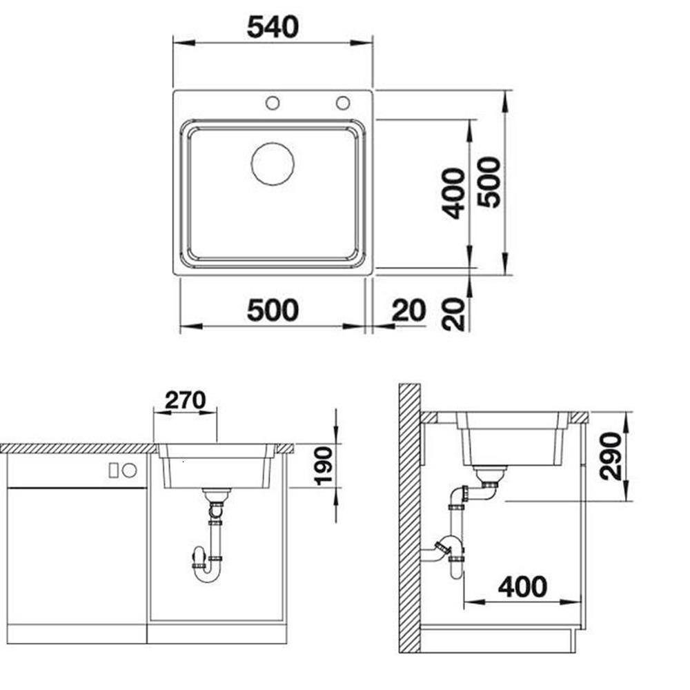 Ablauf, cm 521748, 500-IF/A 54/50 Seidenglanz, Blanco Edelstahlspüle Edelstahl BLANCOETAGON InFino